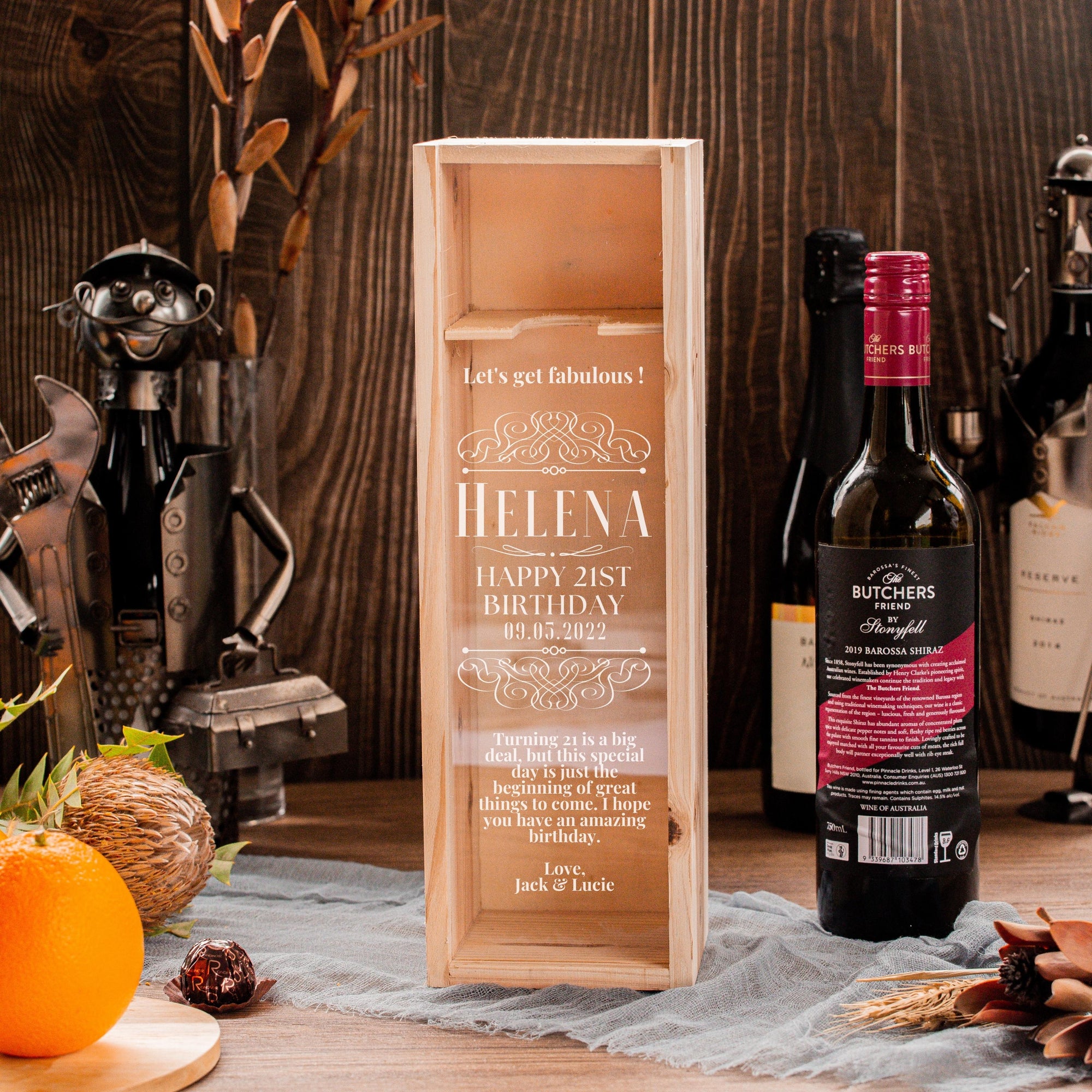 Personalised Clear Acrylic Lid &amp; Wooden Wine Box Gift, Engraved Custom Housewarming/ Birthday, Mom-Dad, Teacher, Godparents, Wedding Favour