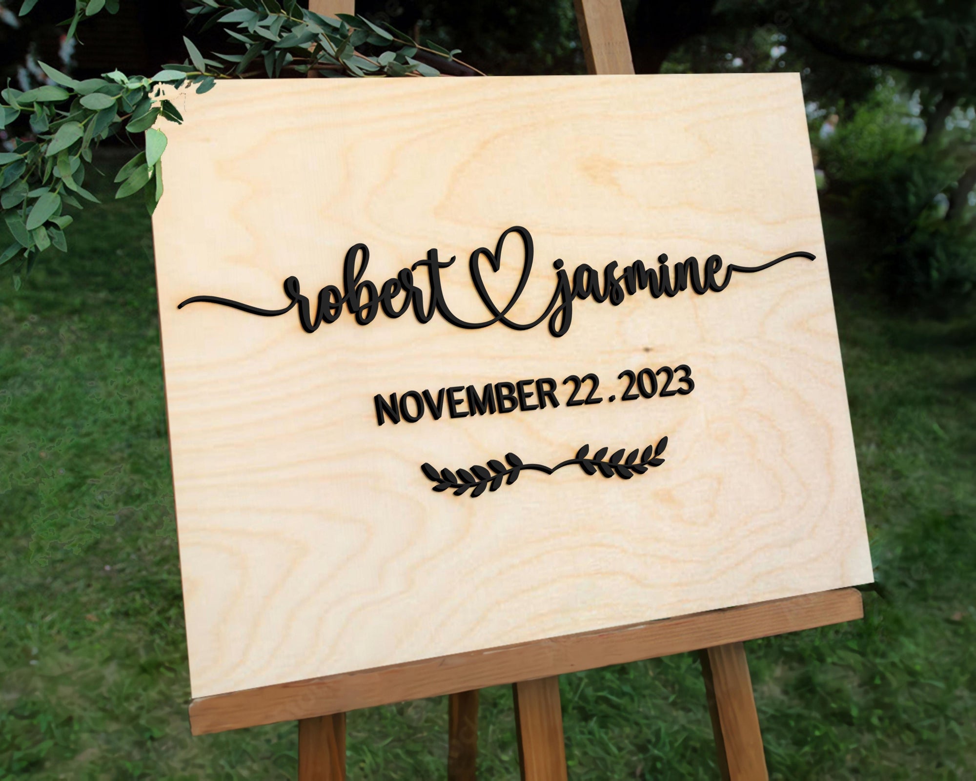 Custom 3D Raised Name Timber Wedding Alternative Guest Book Welcome Sign, Personalised Rustic/ Vintage/  Boho, Country Hippie style Wooden Names, Ceremony/ Event/ Engagement/ Bridal Shower/ Birthday Signage on Easel
