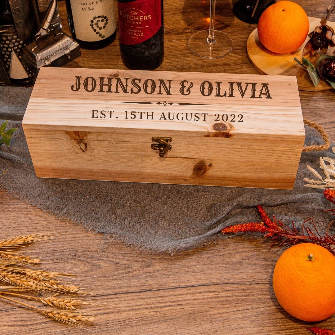 Personalised Rustic Pine Wooded Wine Box Gift, Engraved Custom Housewarming/ Birthday Champagne Present Box, Wedding Bridesmaid/ Groomsman, Thank You God Parents Favour, Mother&#39;s, Father&#39;s Day