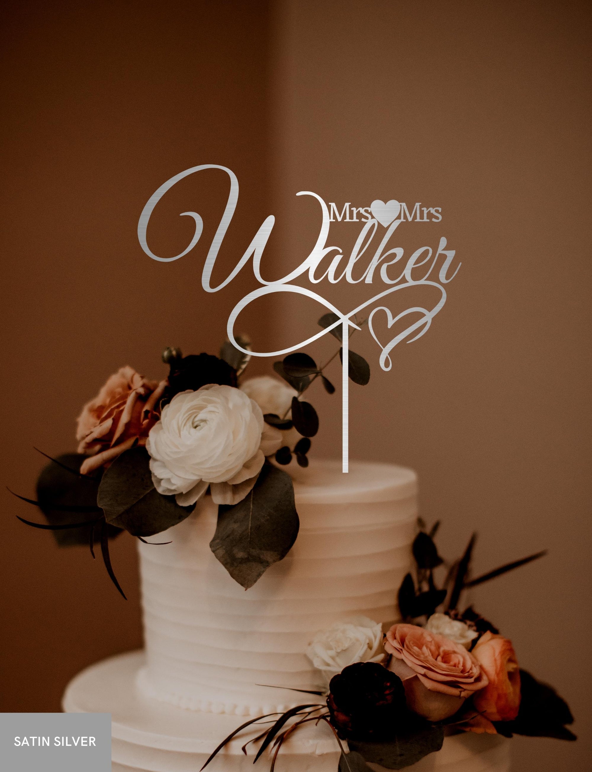 Personalised MDF/ Mirror Acrylic Wedding Cake Topper, Custom Mr & Mrs Family Name/ Infinity Heart Bridal & Groom, Hens, Event Party Supply Decor