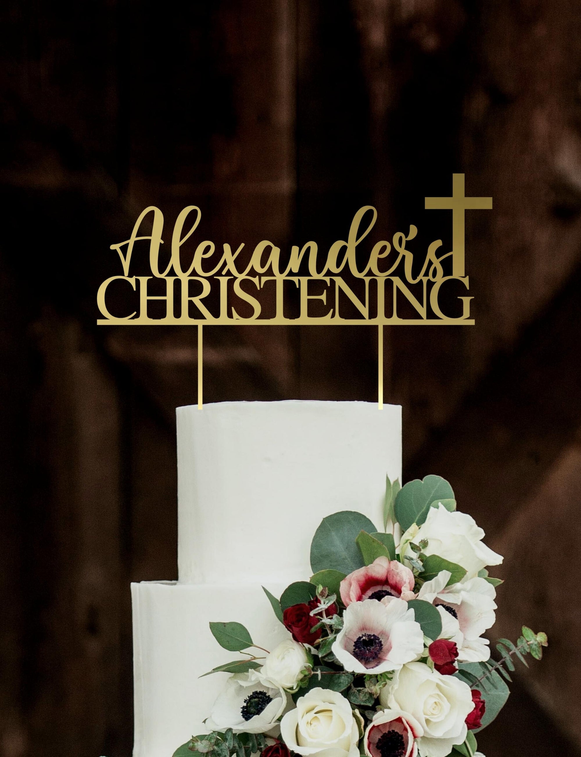 Personalised Christening MDF/ Mirror Acrylic Cake Topper, Custom Cut Out Joint Name Birthday/ Wedding/ Celebration/ Event Party Decor Supply Toppers