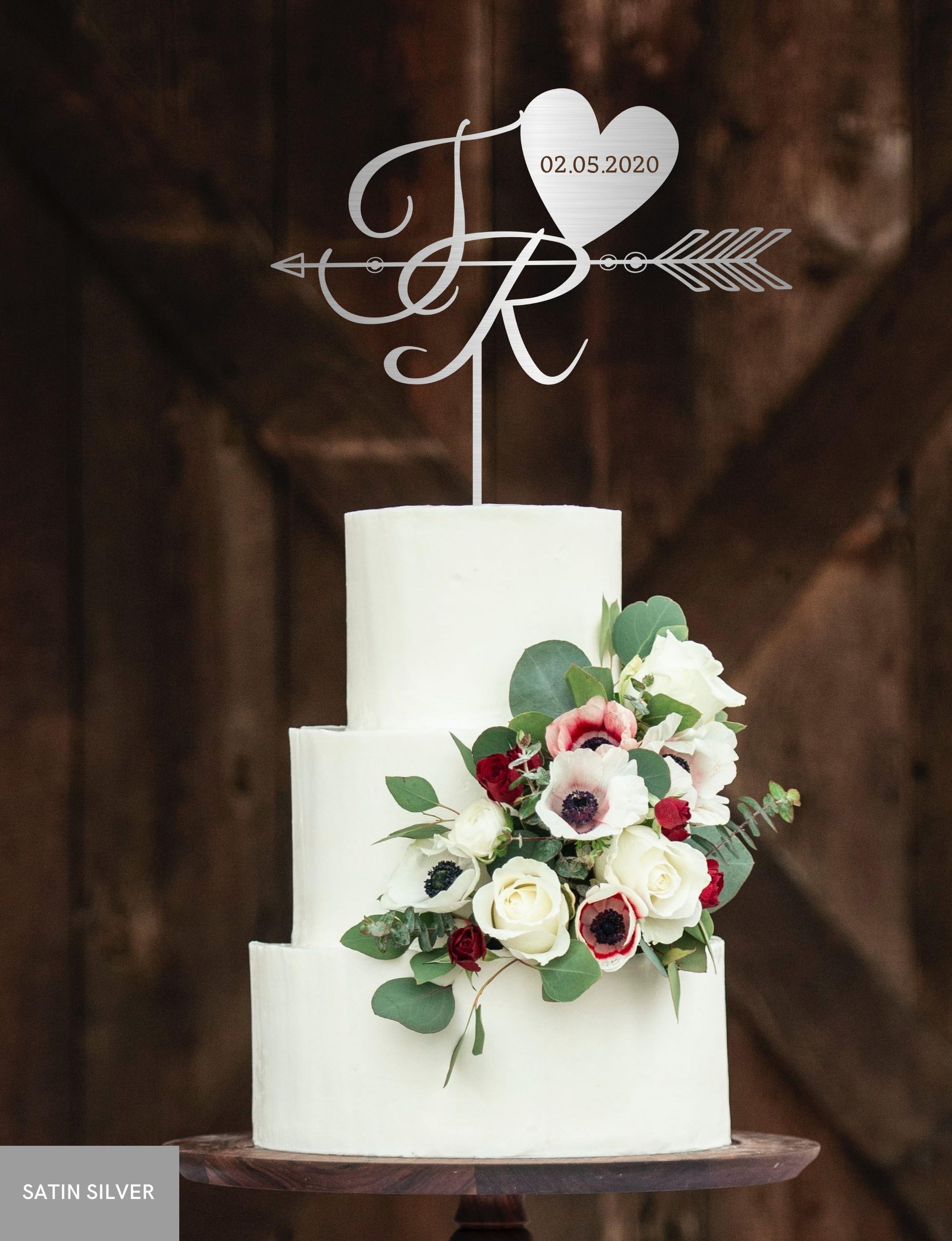 Personalised Initial Join Name & Heart, Engraved Date Wedding Cake Topper/ Custom Bridal & Groom, Hens Party Supply Decor