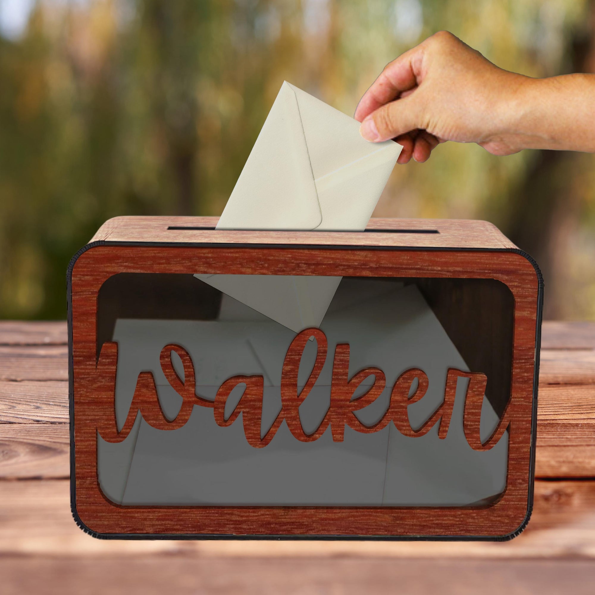 Custom Made Laser Cut Plywood Wishing Well Box, Personalised Name &amp; Date Money, Envelope, Card Boxes, Rustic Wedding Memory Keepsake Gift