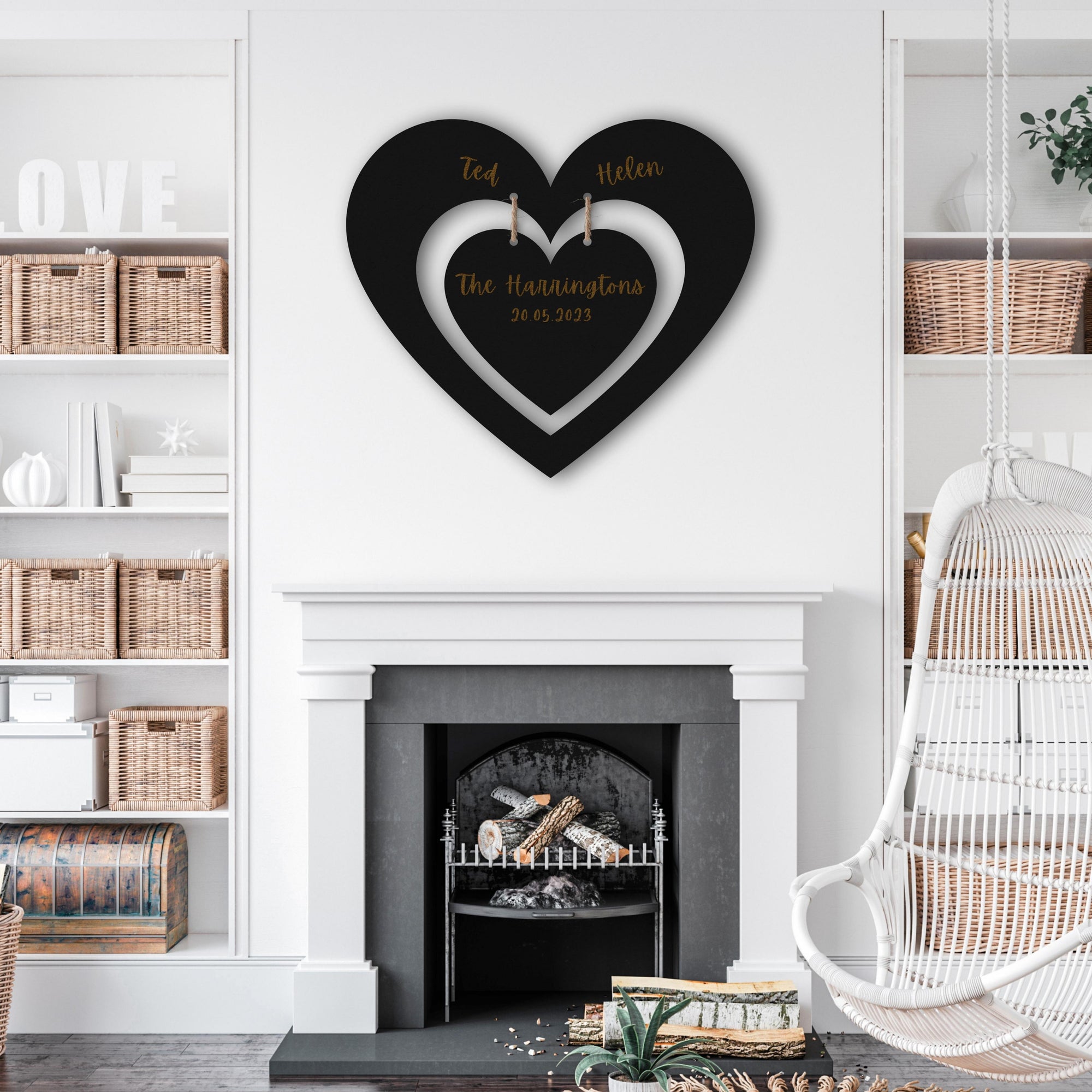 Personalised Dangling Double Heart Wedding/ Anniversary Sign Hoop, Photo Backdrop, Personalised Bespoke Design Laser Cut Wooden Bridal Shower/ Hens Party, Birthday, Event Signs, Wall Decor Signage