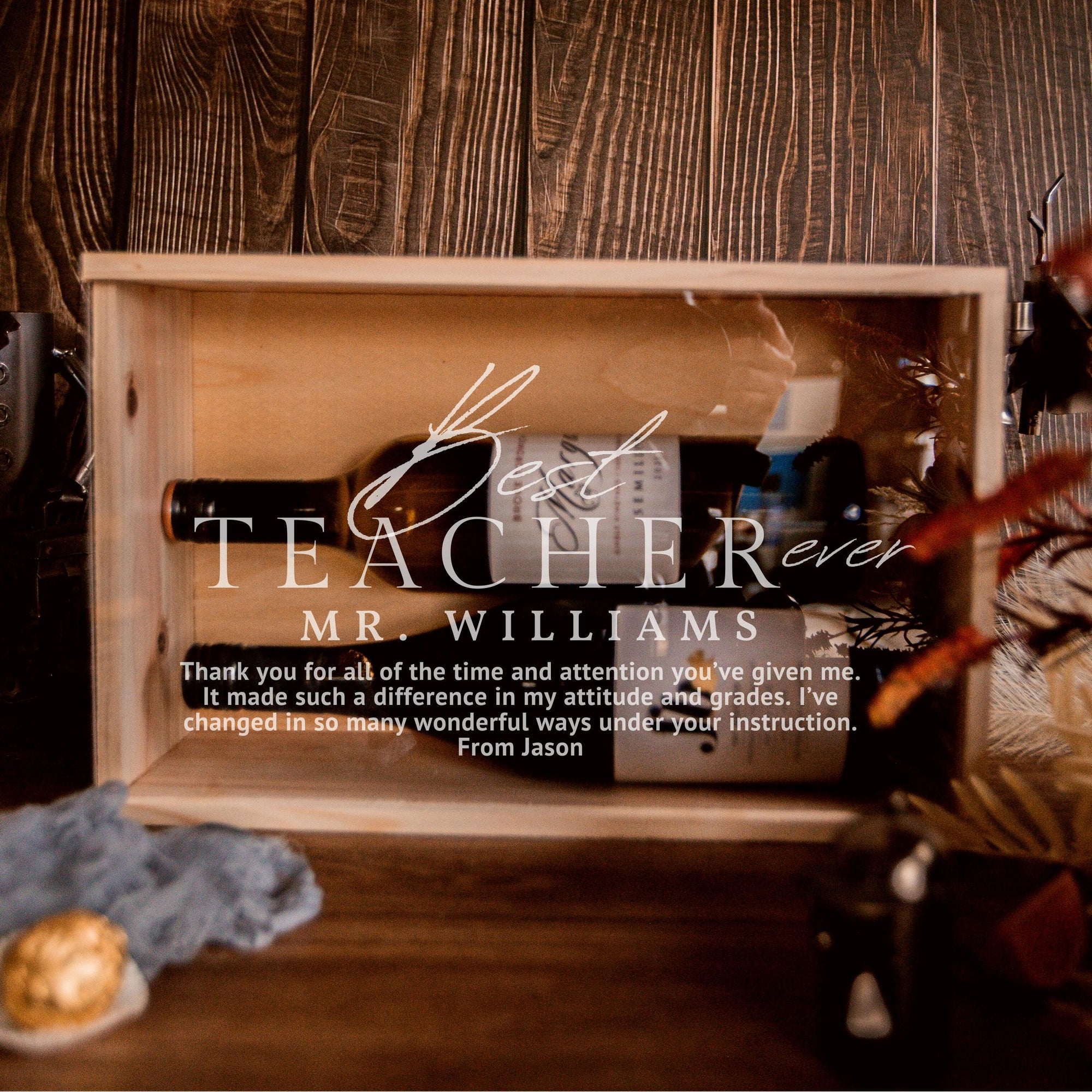 Personalised Clear Acrylic Lid &amp; Wooden Twin Double Wine Box Gift, Engraved Custom Housewarming/ Birthday, Mom-Dad, Teacher, Godparents, Wedding Favour