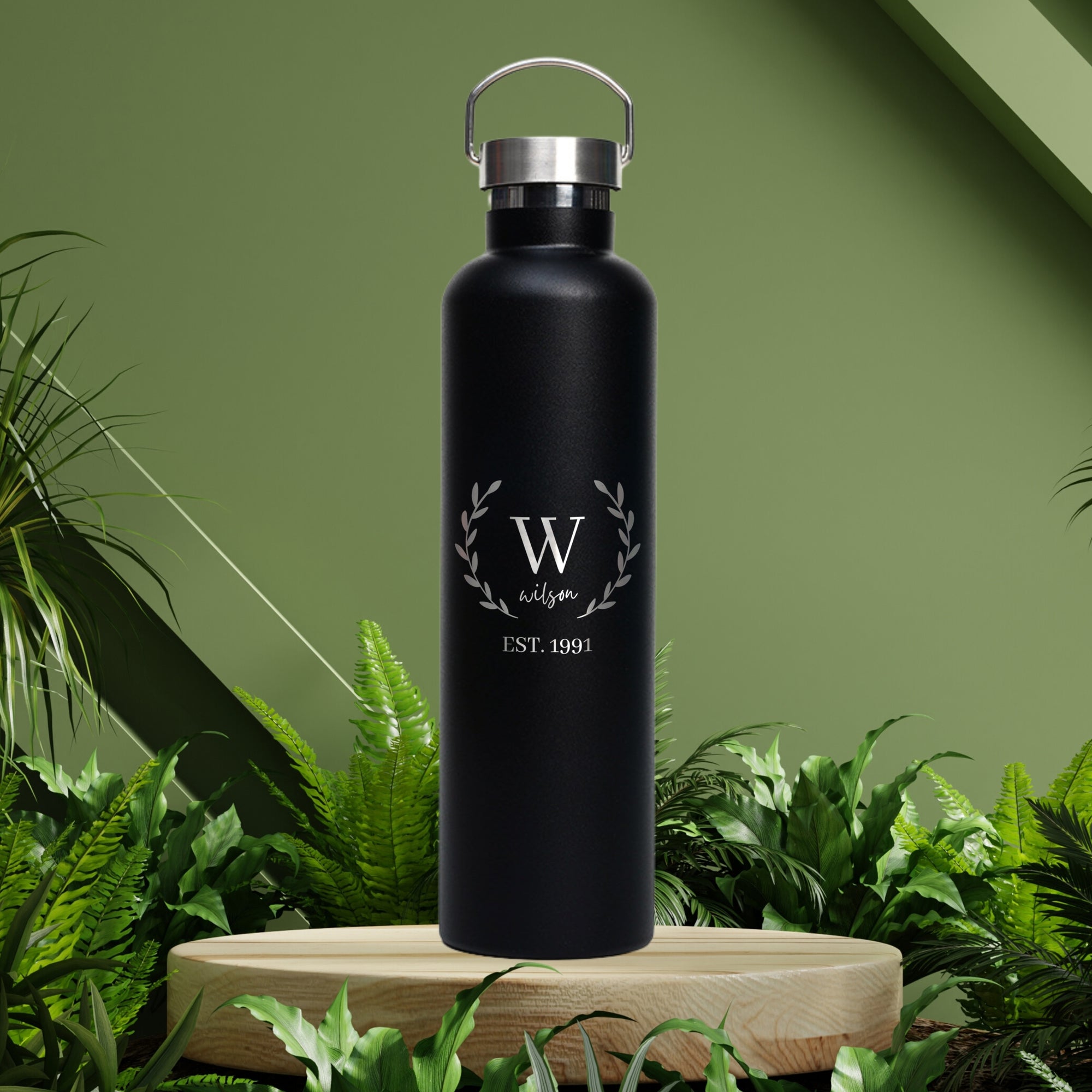 1 Litre Personalised Engraved Stainless Steel Insulated Water Bottle, Laser Cut Custom Logo, Matte Finish Travel Thermal Drink, Corporate Gift