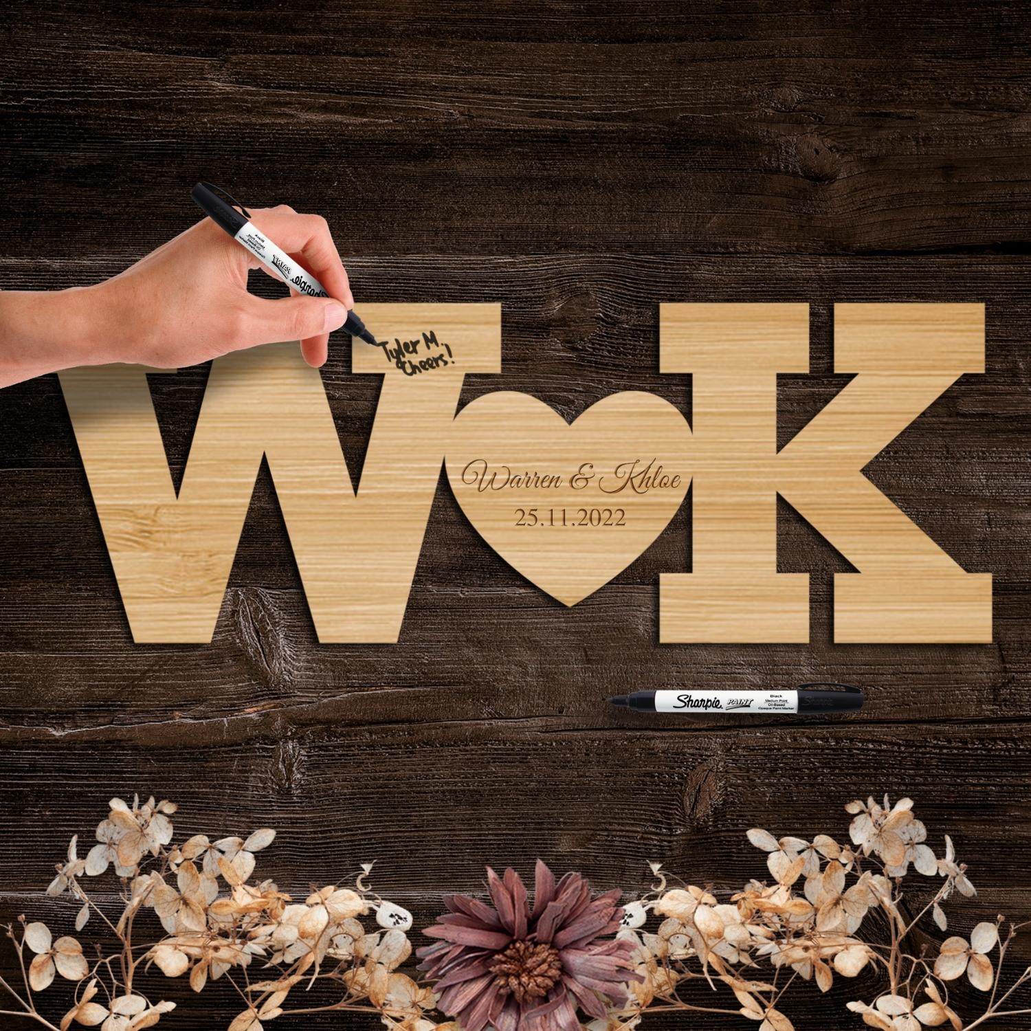 Custom Engraved Wooden Guest Book Alternative, Personalised, Wooden Initials Heart Couple Wedding Sign,  Rustic/ Vintage/  Boho, Country Wedding Decor, Engagement/ Birthday Signage on Easel,  Laser Cut GuestBook