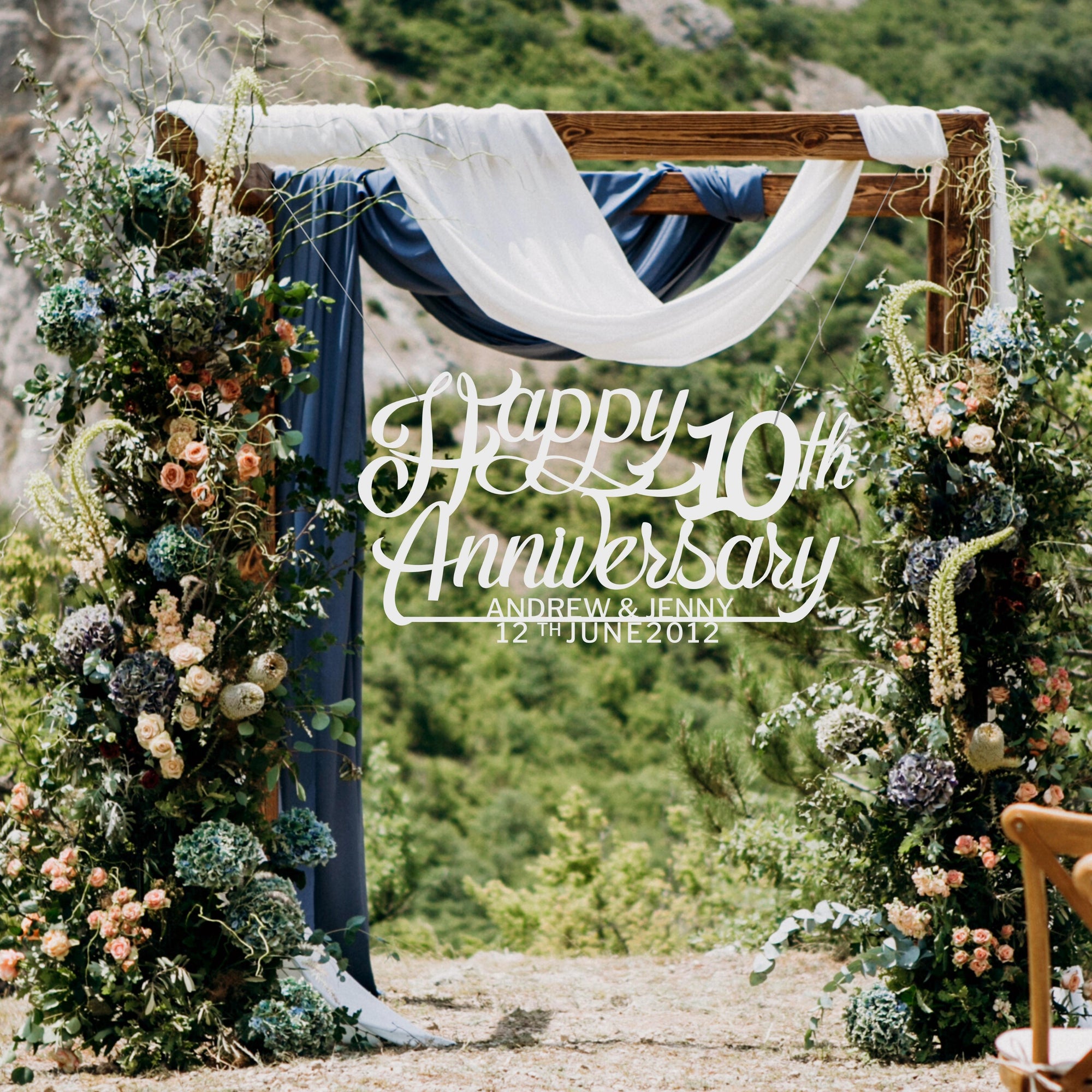 Custom Wooden/ Acrylic Happy Anniversary Sign, Personalised Name &amp; Date Wedding Signage, Hedge Photo Prop, Event Wall Hoop, Bridal Shower, Engagement, Stag Party, Birthday Backdrop Decor