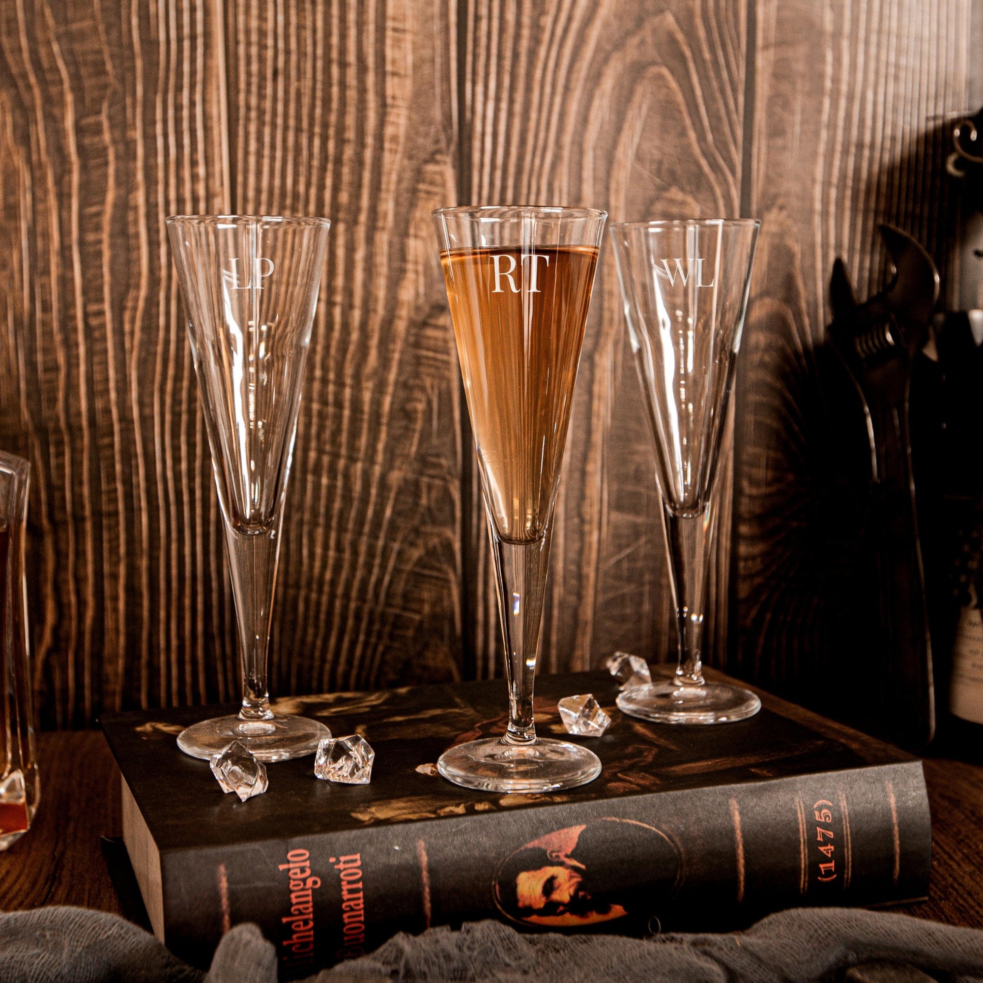 Engraved 110ml Monogram Italian Sparkling Wine/ Champagne Flute Glass, Initial Stemless Barware, Housewarming, Bridesmaid, Groomsmen Gift, Wedding Favour