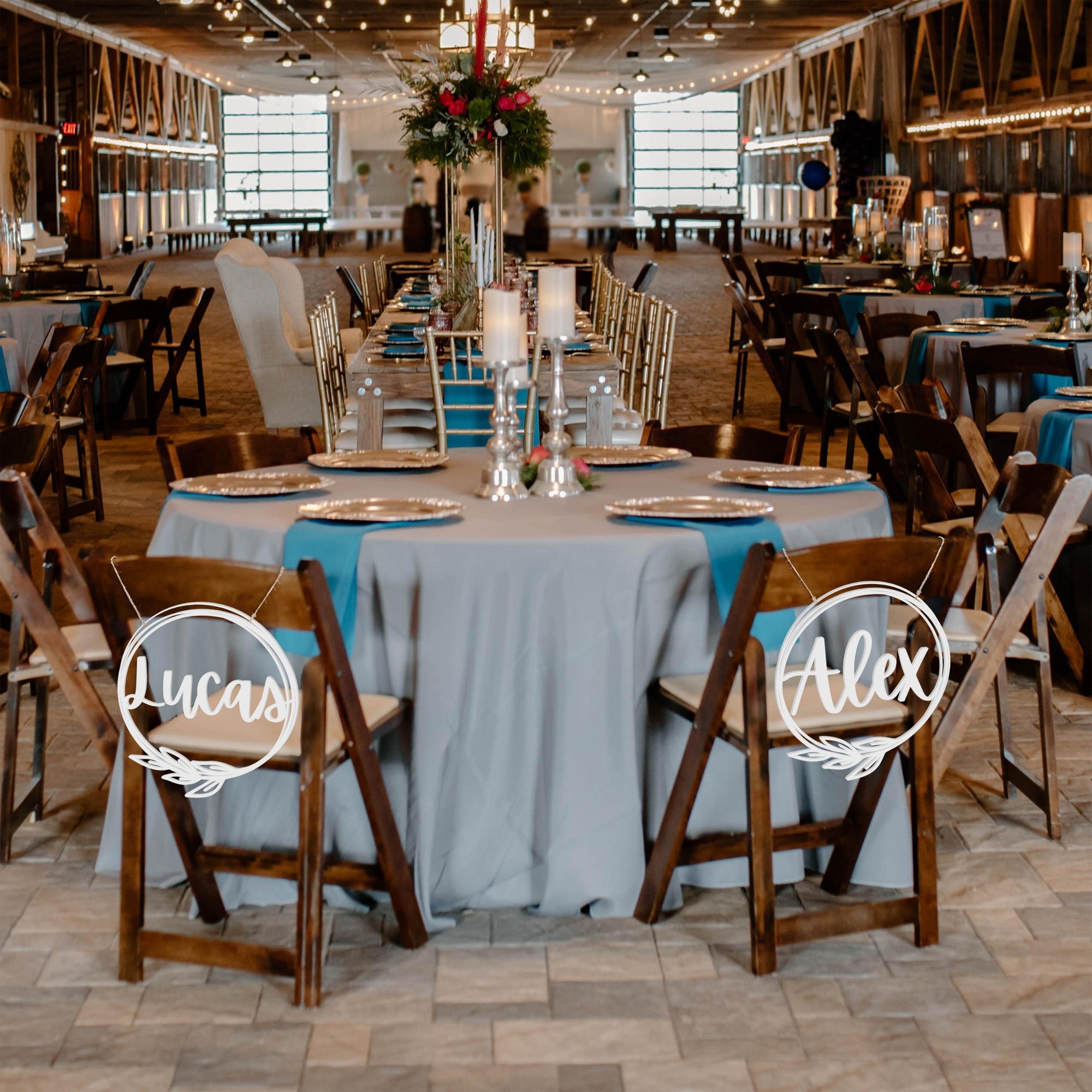 Personalised Wooden/ Mirror Acrylic Wedding Chair Sign for Reception, Custom Matching Pair of Couple Name Signage, Mr &amp; Mrs, Groom &amp; Bride, Hubby &amp; Wifey, Husband &amp; Wife Scribble Leaf Hoop, Rustic Event Photo Prop