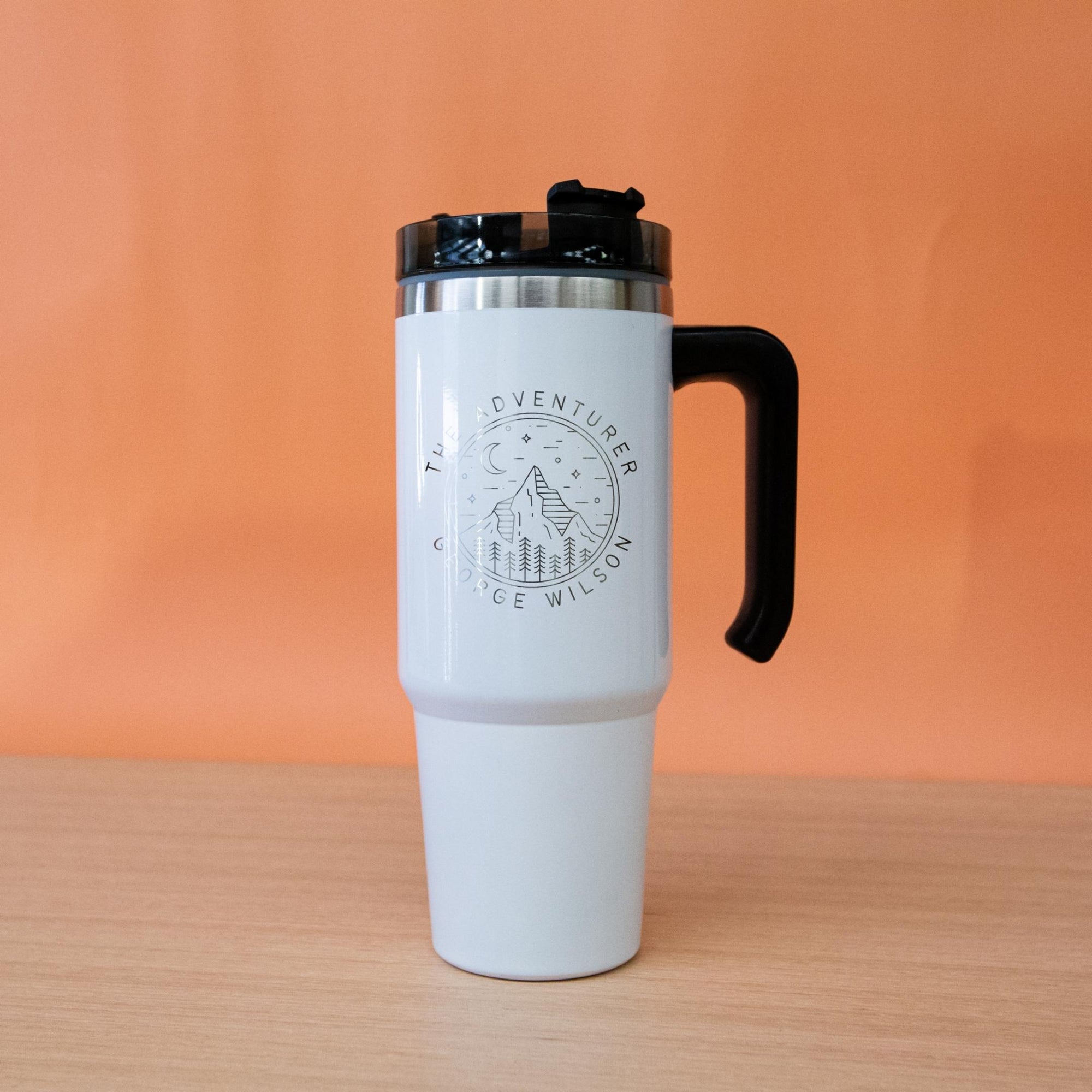 Personalised Engraved Stainless Steel Insulated Handle Tumbler & Straw Set, Laser Engraved Custom Logo Travel Thermal Drink Bottle, Coffee Cup, Corporate Birthday Gift