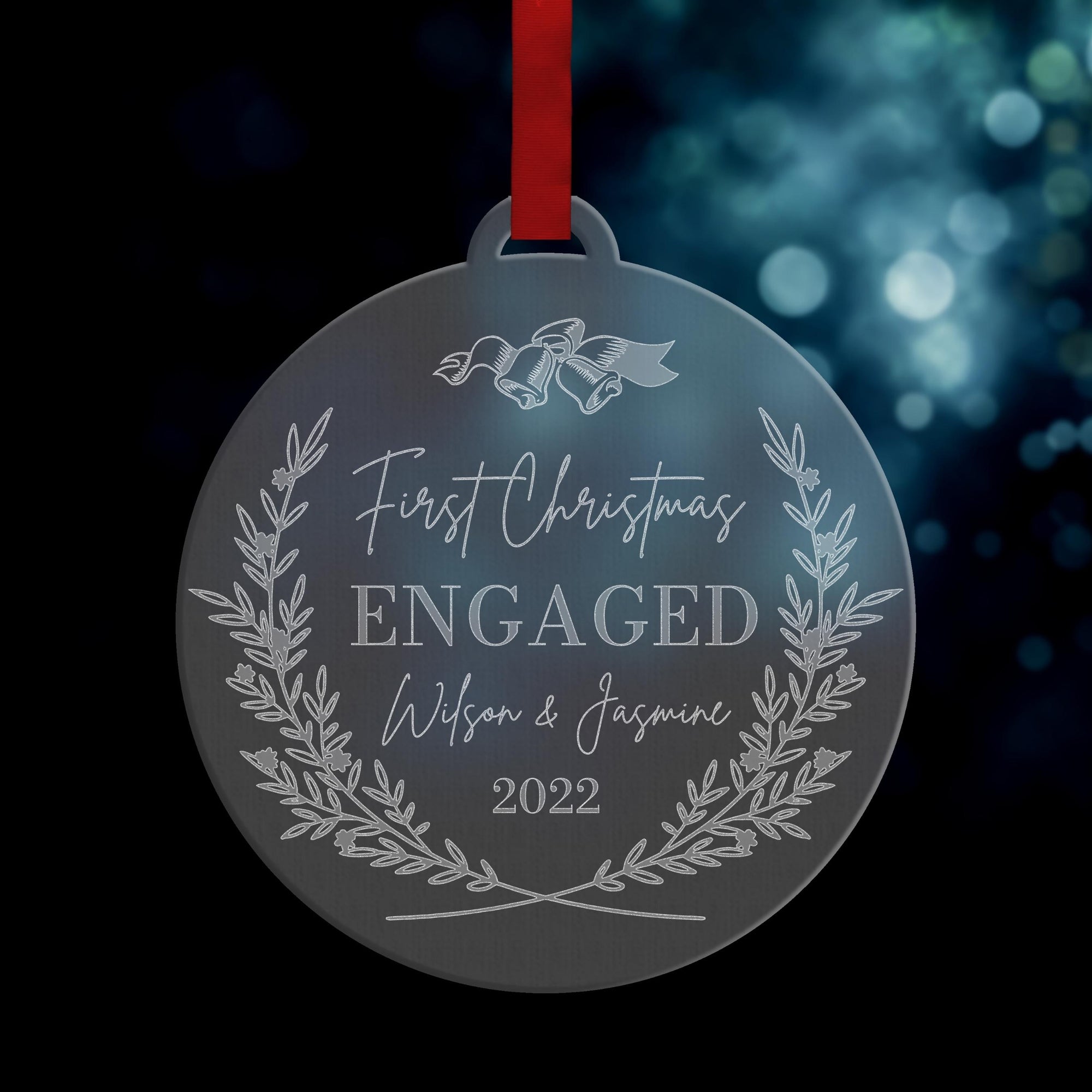 Personalised Custom Name First Christmas Engaged/ Married Baubles, Engraved Clear/ Frosted Acrylic Hanging Tree Merry Xmas, New Year Wreath Ornament, Decor Gift Tags