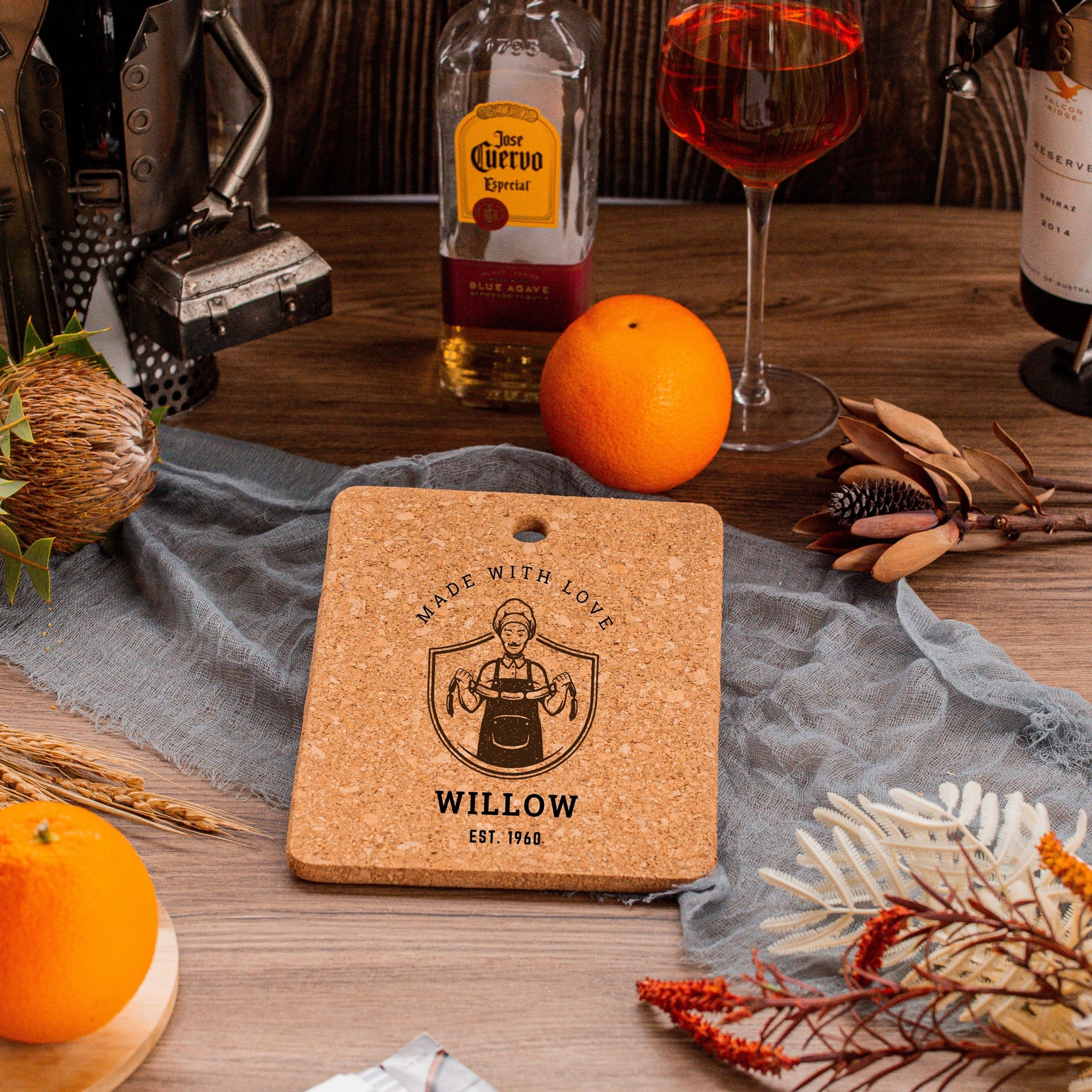 Personalised Round Cork Heat Pot Stand/ Holder, Custom Engraved Proof Mat Hot Pad/ Trivet, Wedding, Anniversary, Housewarming, Birthday Gift