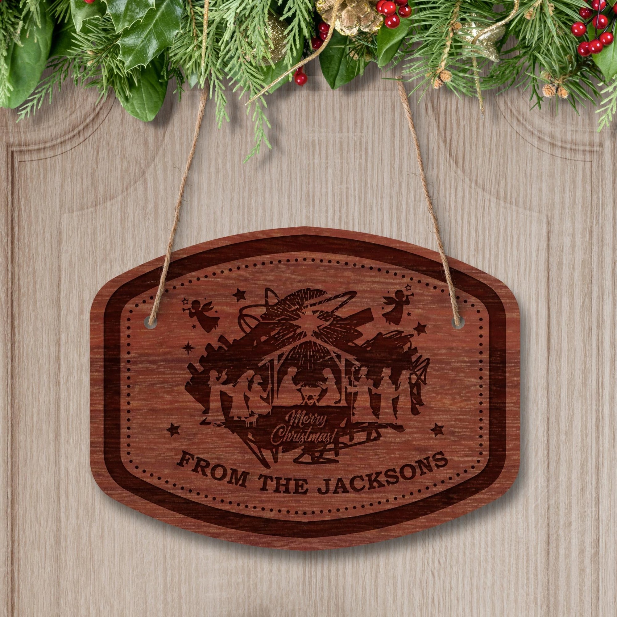 Custom Wooden Engraved Merry Christmas House Front Door Sign, Personalised Timber Noel/ Santa Welcome Home Signage, Wall Hanging New Year Xmas Decoration