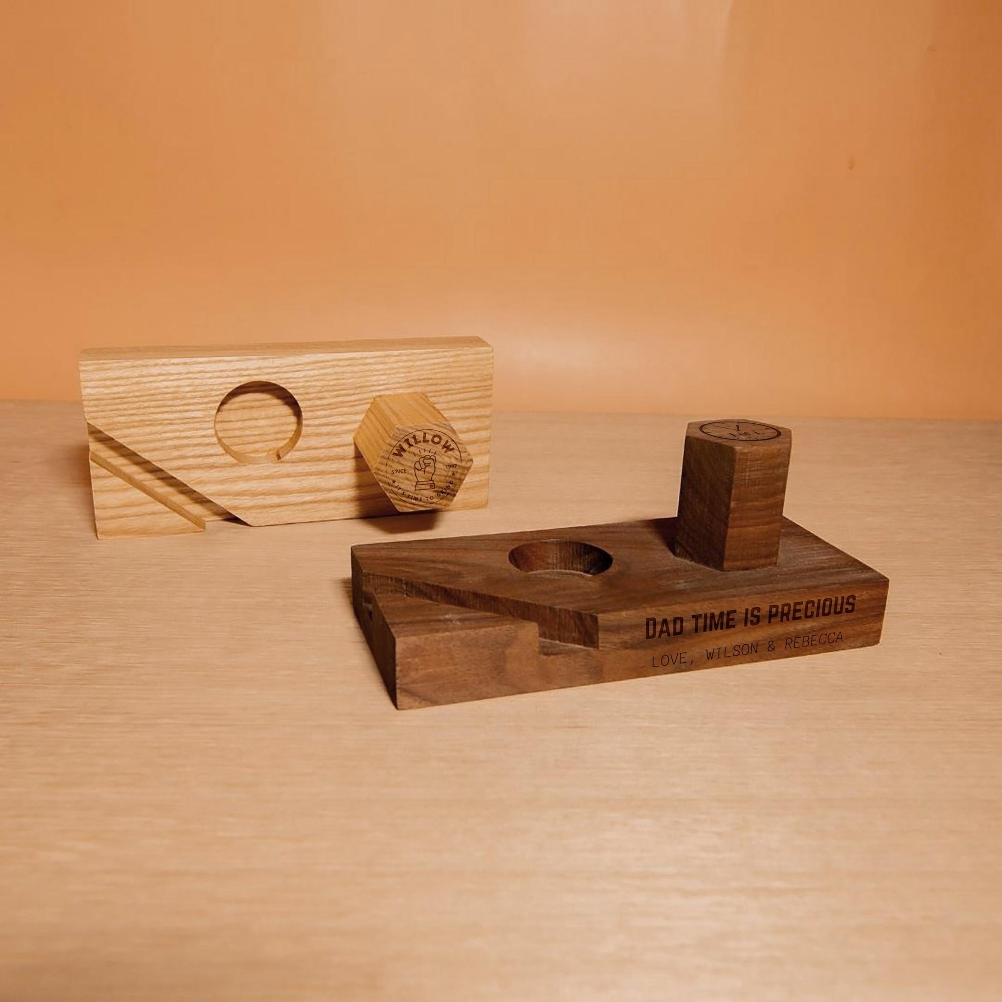 Personalised Wooden Watch Display Stand, Custom Engraved Solid Walnut/ Ash Watches Storage Organiser, Eco Unique Decor Gift for Dad/ Him