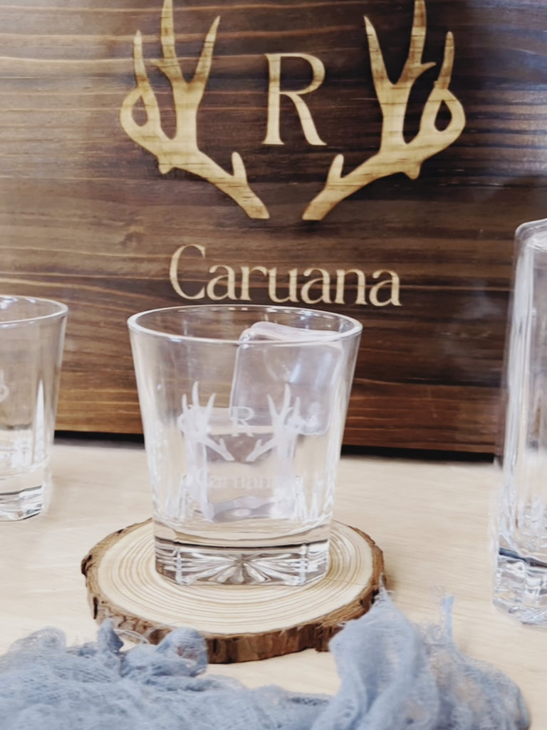 Engraved Wooden Boxed Whiskey Decanter Set with 4  Scotch Glasses, Personalised Custom Monogram Premium Rustic Vintage Whisky Birthday, Groomsmen, Bar Gift for Dad/ Him