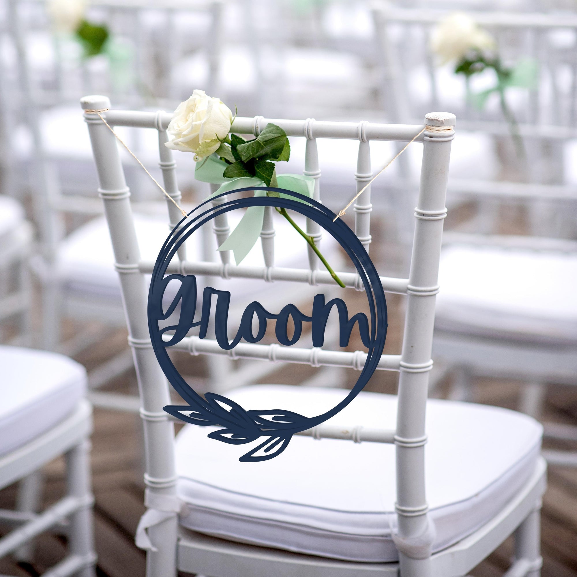 Personalised Wooden/ Mirror Acrylic Wedding Chair Sign for Reception, Custom Matching Pair of Couple Name Signage, Mr &amp; Mrs, Groom &amp; Bride, Hubby &amp; Wifey, Husband &amp; Wife Scribble Leaf Hoop, Rustic Event Photo Prop