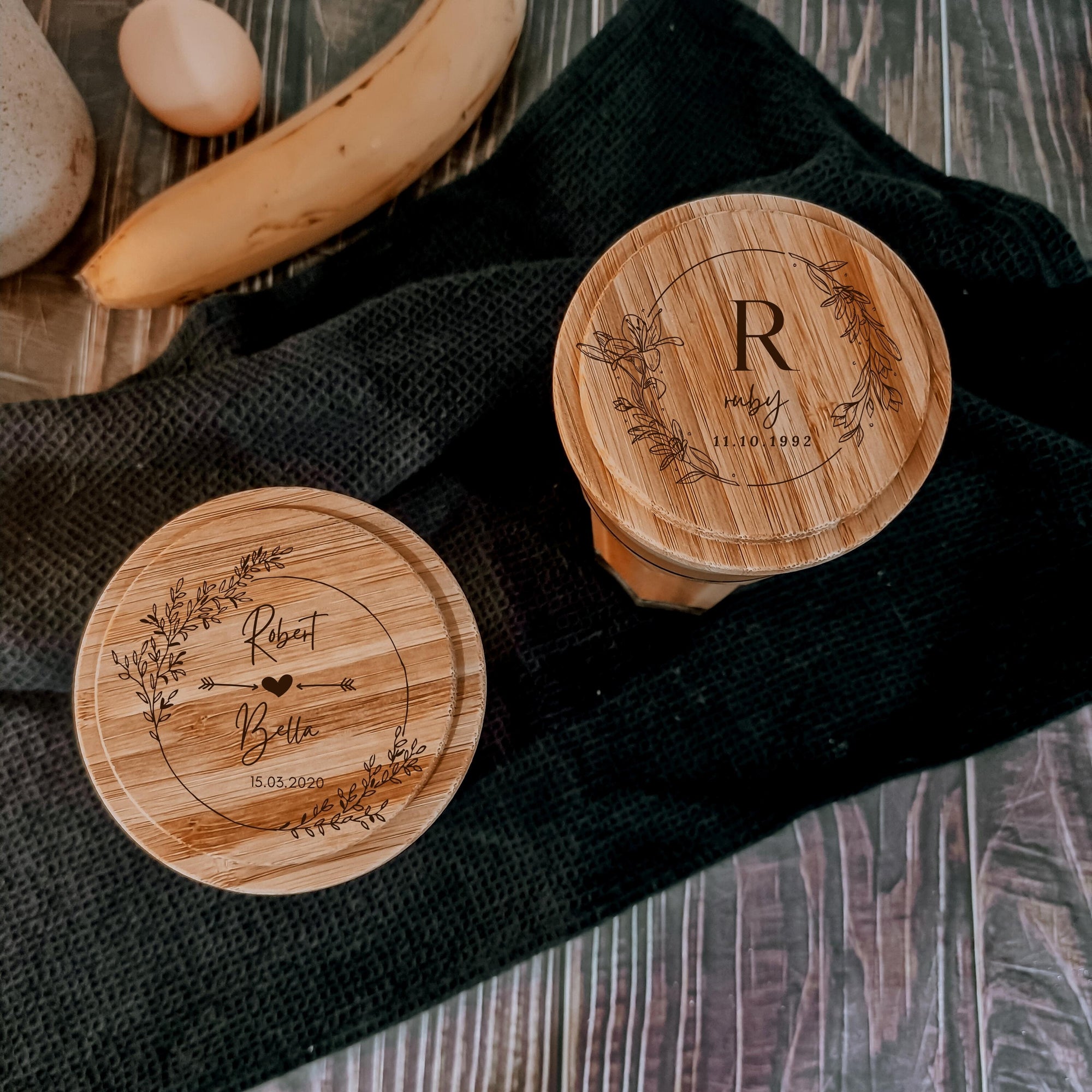 Personalised Round Bamboo Coaster/ Lid, Custom Engraved Logo Business Corporate Wooden Lid, Wedding/ Anniversary / Housewarming/ Birthday Gift