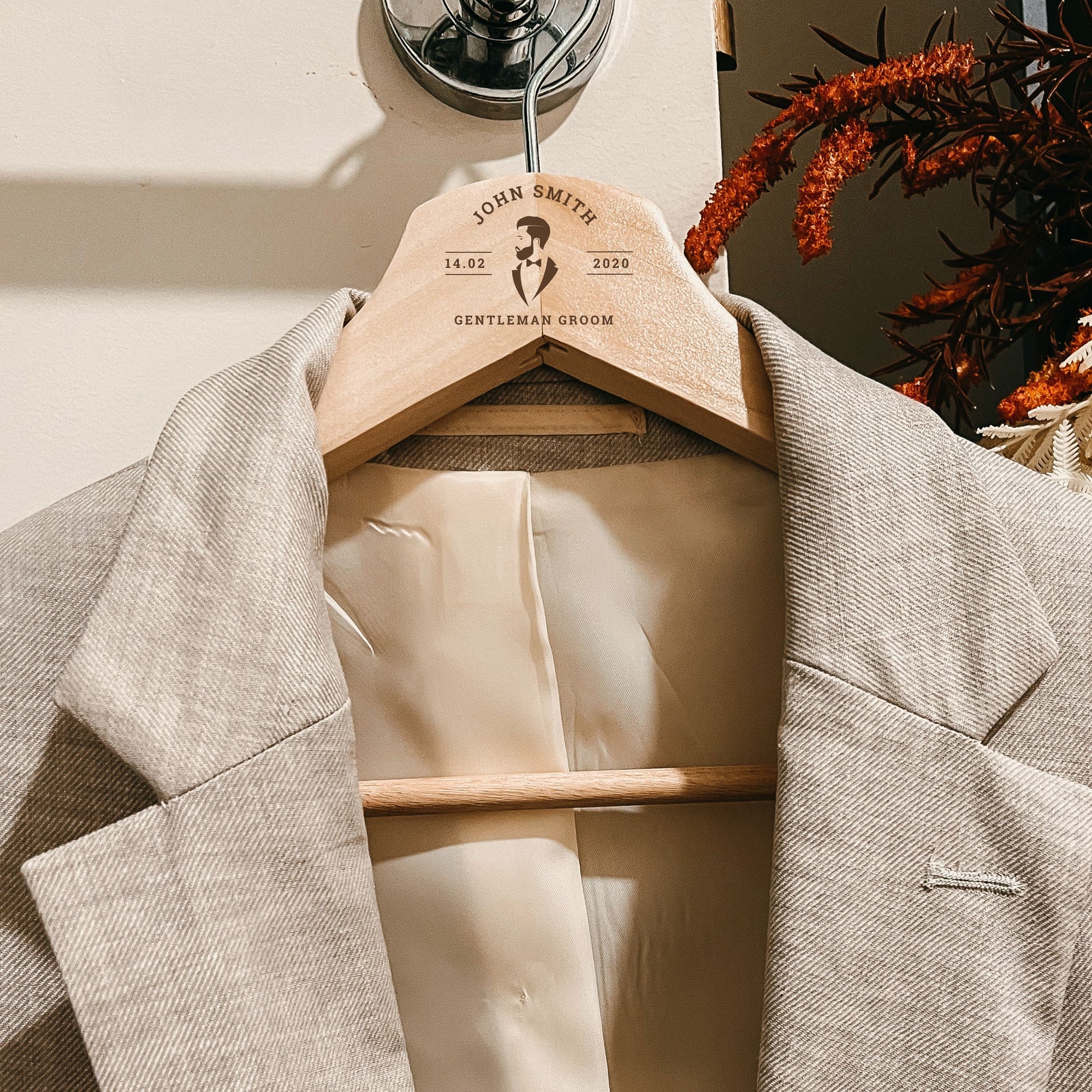 Personalised Wooden Heavy Coat Hanger, Gift for Mom/ Dad/ Grandma/ Grandpa/ Him/ Her, Custom Engraved Wedding/ Bridal/ Groom Mothers/ Fathers Day