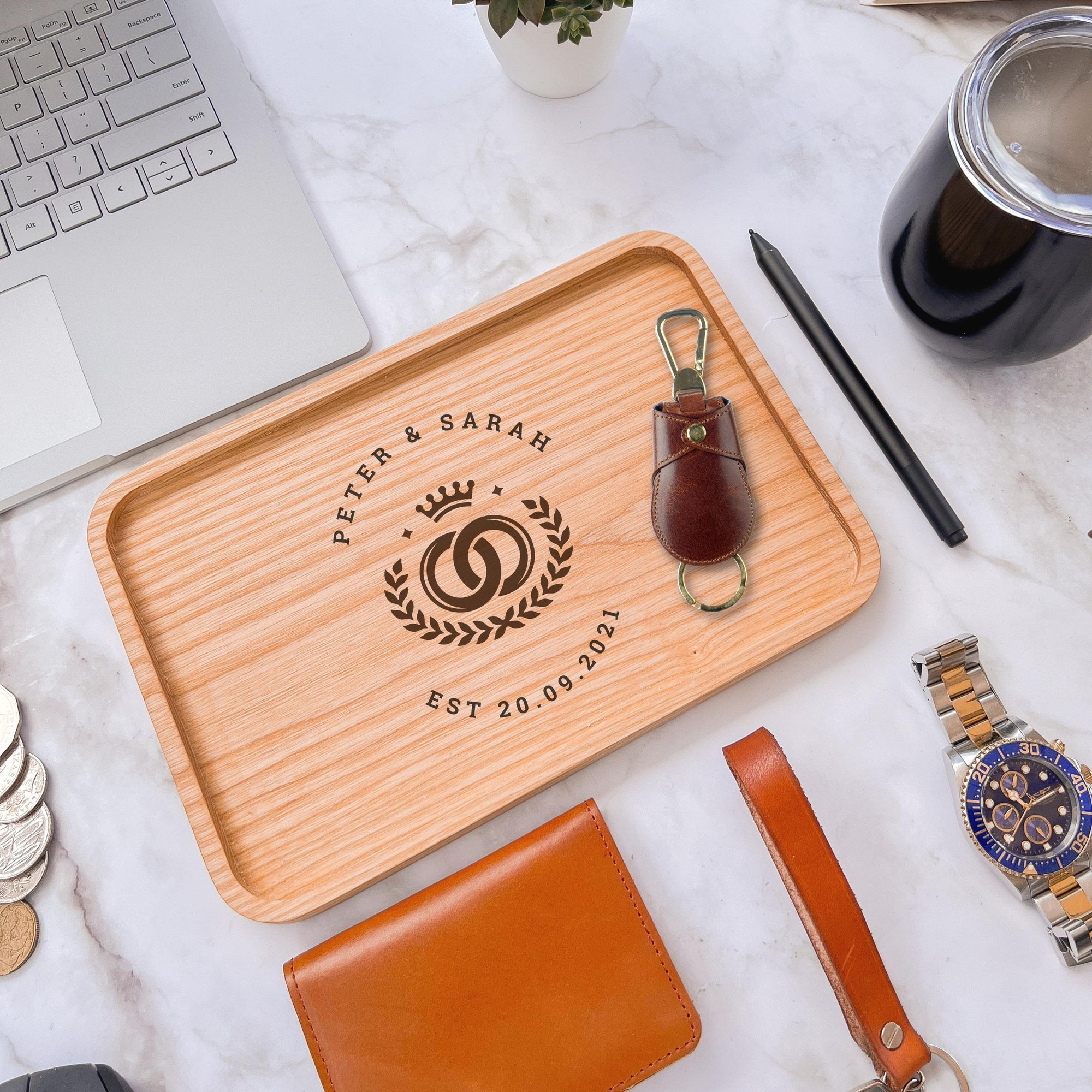 Personalised Ash Wood Rectangle Catchall Tray Jewellery/ Desk Accessories Serving Valet, Custom Engraved Timber Organiser, Housewarming Gift