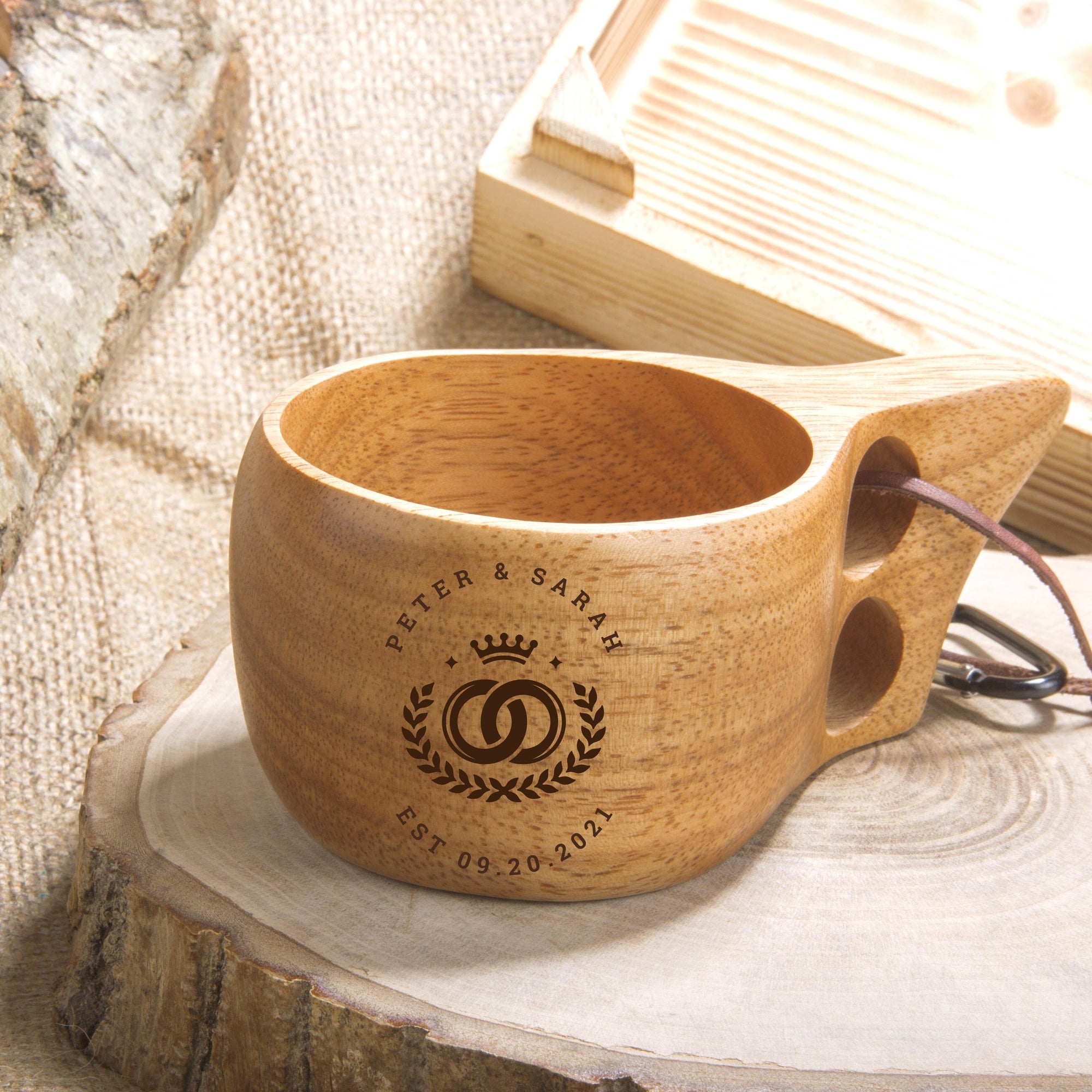 Personalised / Custom Engrave Kuksa Travel Wooden Mug & FREE spoon, Memory Camping Family Cup/Housewarming/ Groomsmen/ Father Gift for Him
