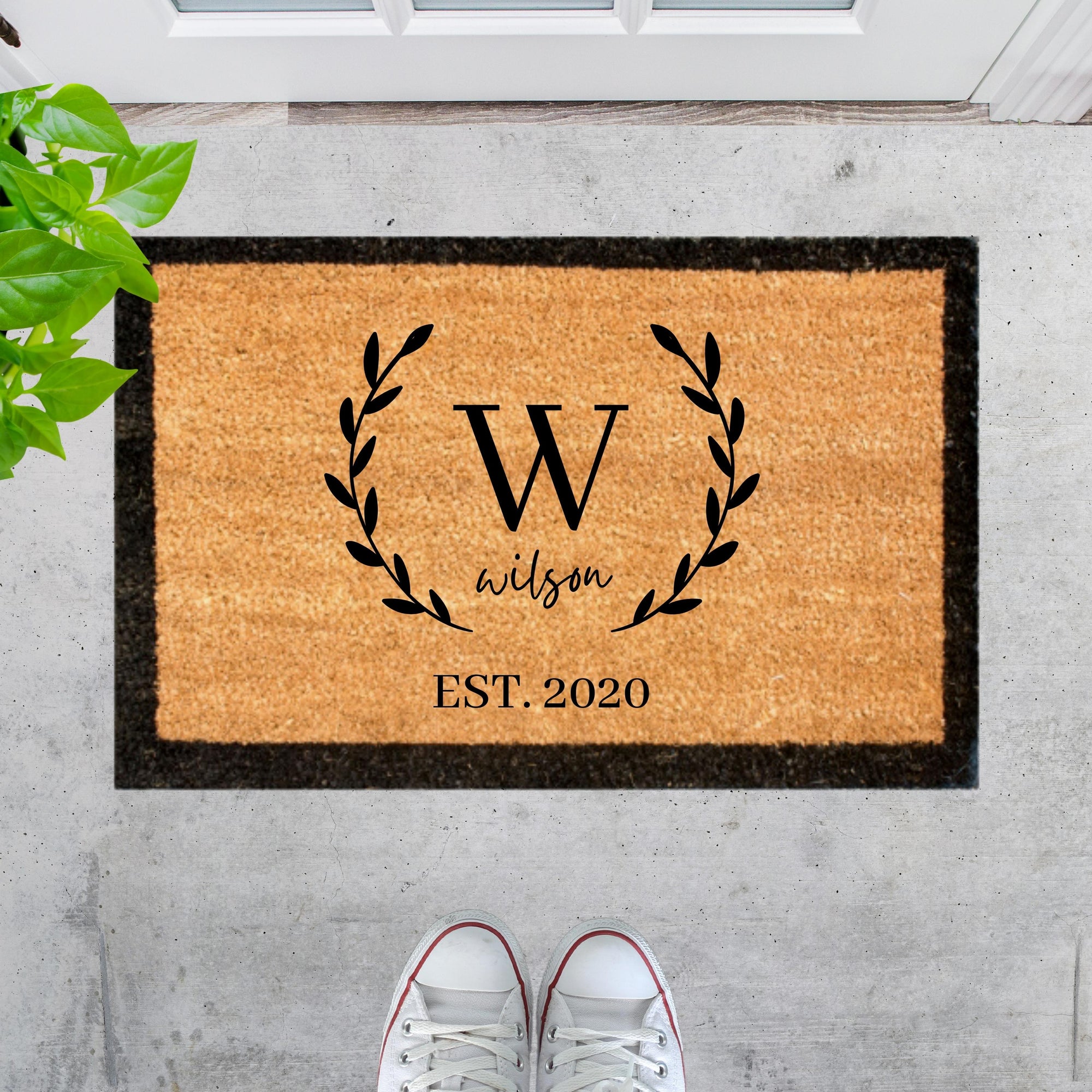 Customised Engraving Black Border Doormat, Personalised Initial/ Couple/ Family/ Welcome Entry Outdoor Coir Mat, House Warming/ Wedding Gift