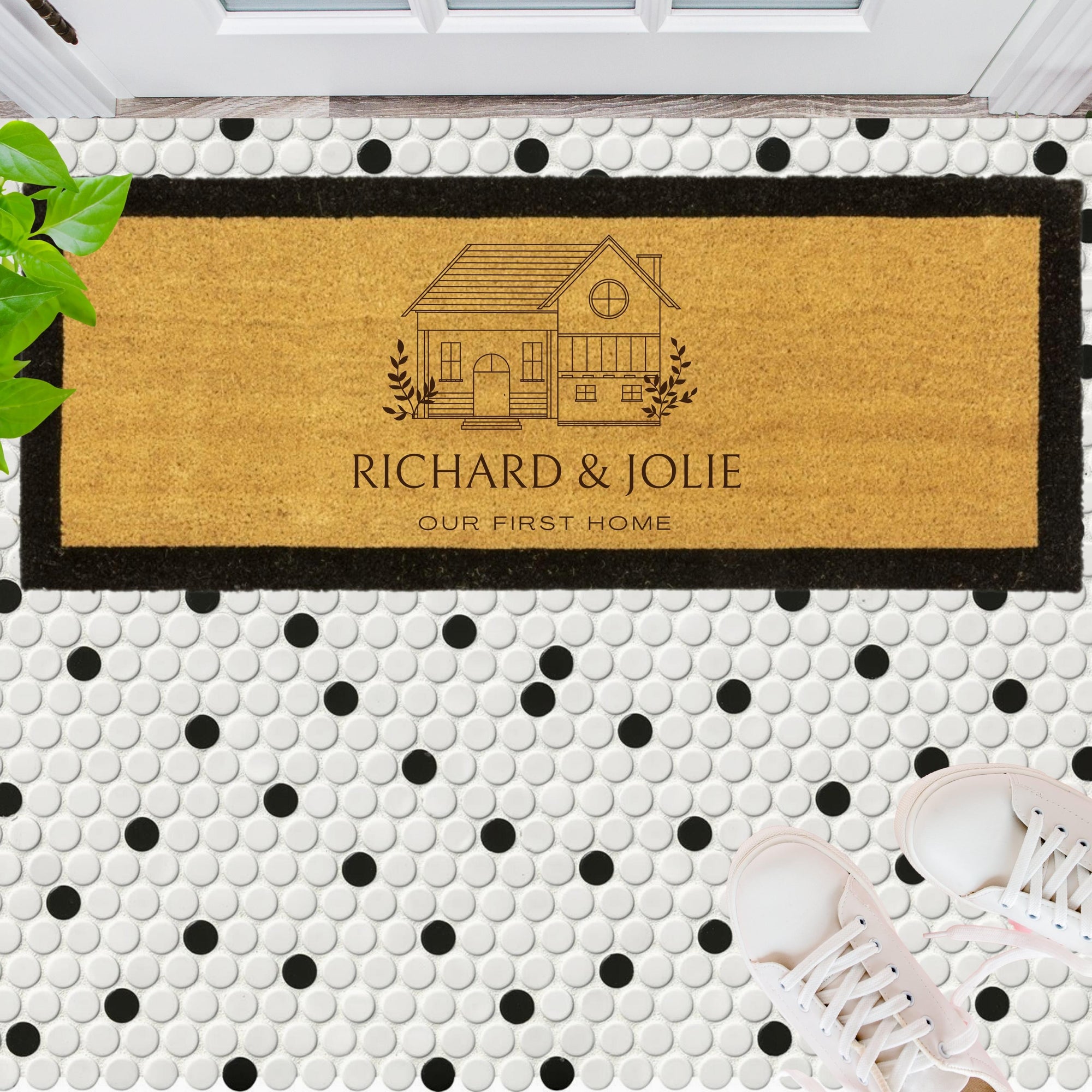 Customised Engraving Black Border Doormat, Personalised Initial/ Couple/ Family/ Welcome Entry Outdoor Coir Mat, House Warming/ Wedding Gift