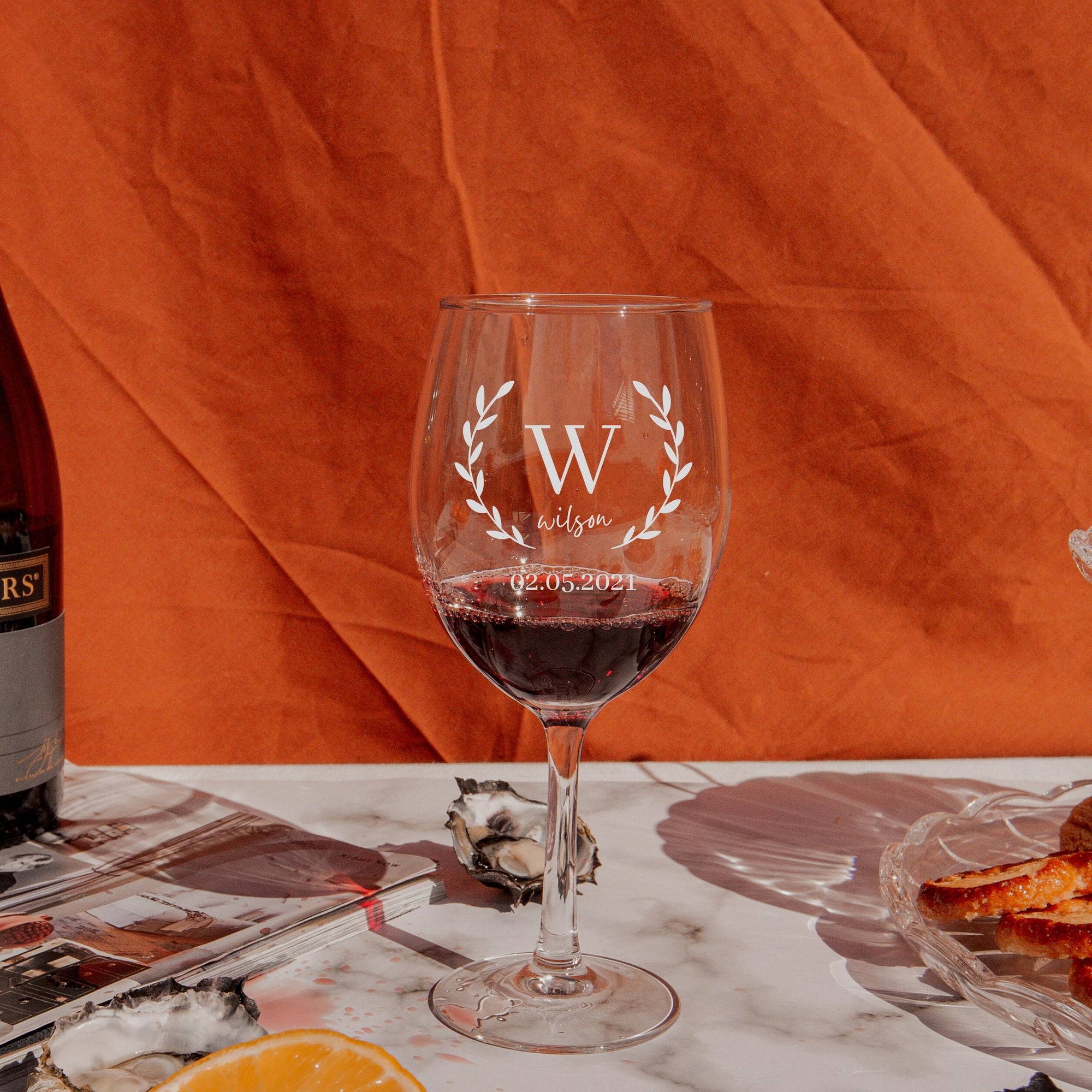 Personalised Wine 490ml Glasses, Custom Engraved Monogram Initial Champagne Glass, Corporate/ Housewarming Gift, Wedding Bridesmaid Favour