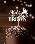 Personalised Santa Snowflake Wedding Christmas Mr & Mrs Last/Family Name Cake Topper, Custom Couple Bride Groom, Anniversary Event Party Decor