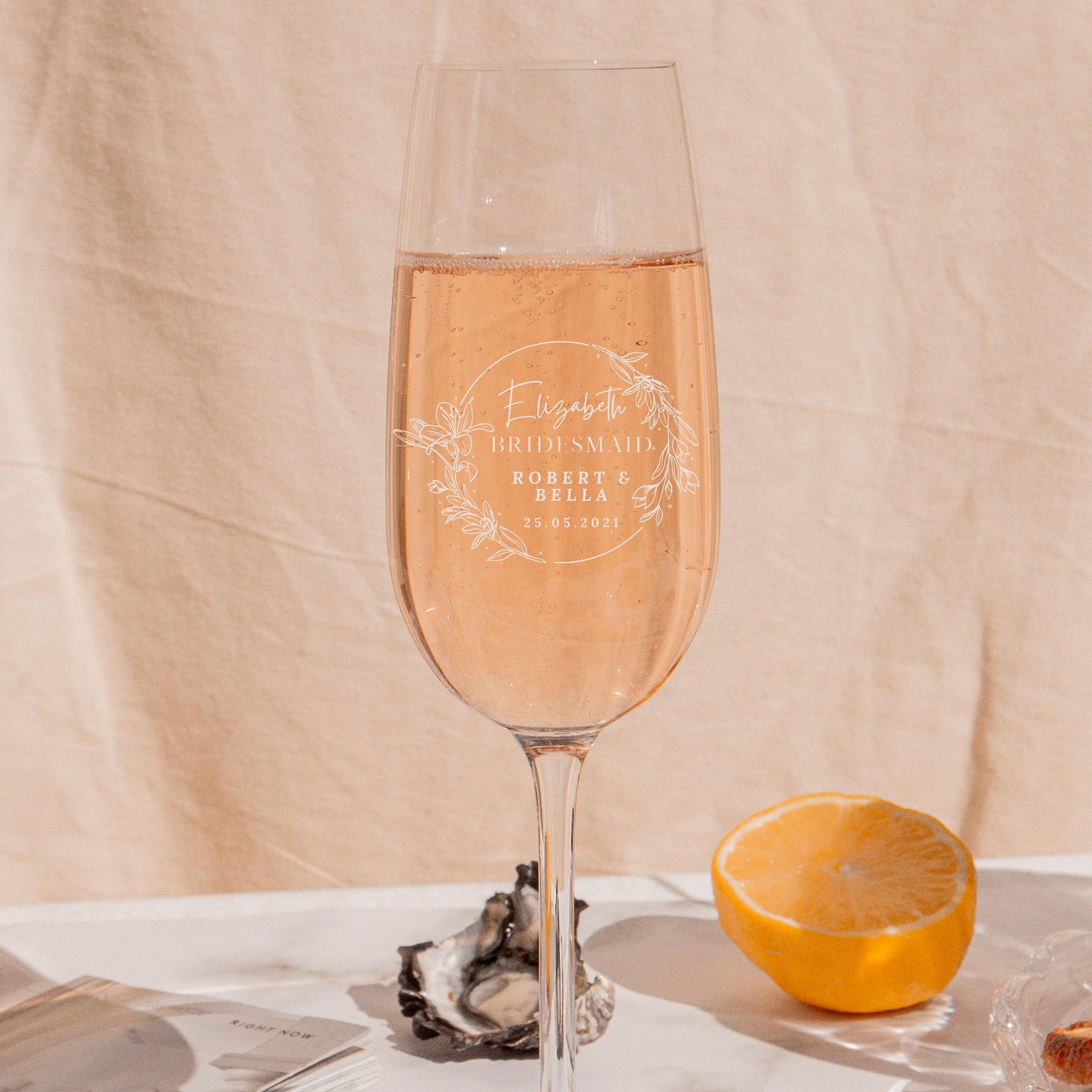 Personalised 220ml Champagne Glasses, Custom Engraved Monogram Wine Glass, Corporate Gift for Mom, Nany, Wedding Favour, Bridesmaid Shower