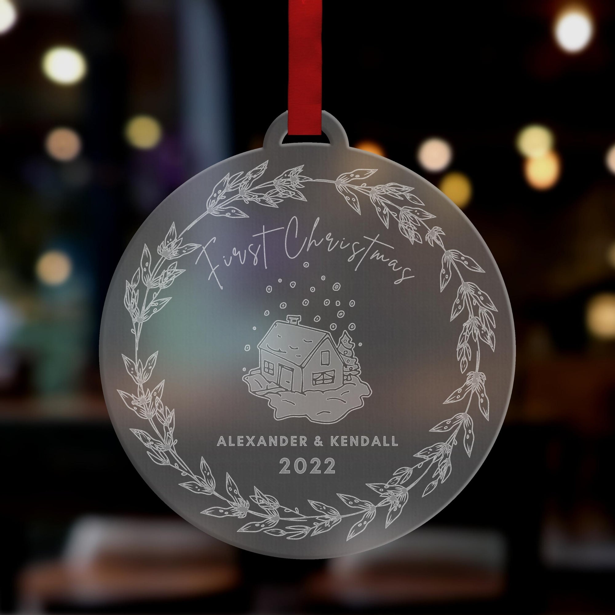 Personalised Custom Name First Christmas at New House Address Baubles, Engraved Clear/ Frosted Acrylic Hanging Merry Xmas, New Year Ornament, Decor Housewarming Gift Tags