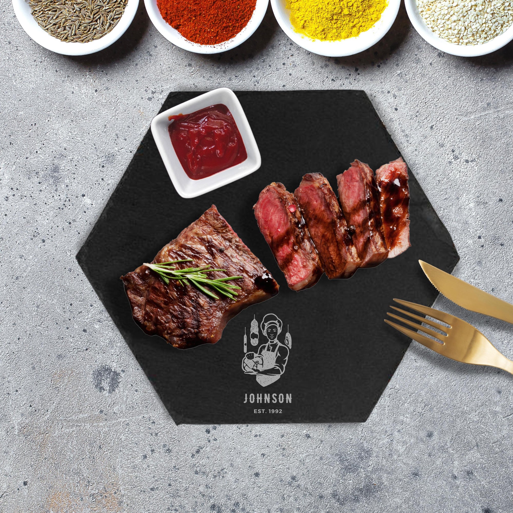 Personalised Hexagon Slate Serving Cheese Board, Custom Engraved Charcuterie Platter, Wedding, Anniversary, Corporate, Housewarming Gift