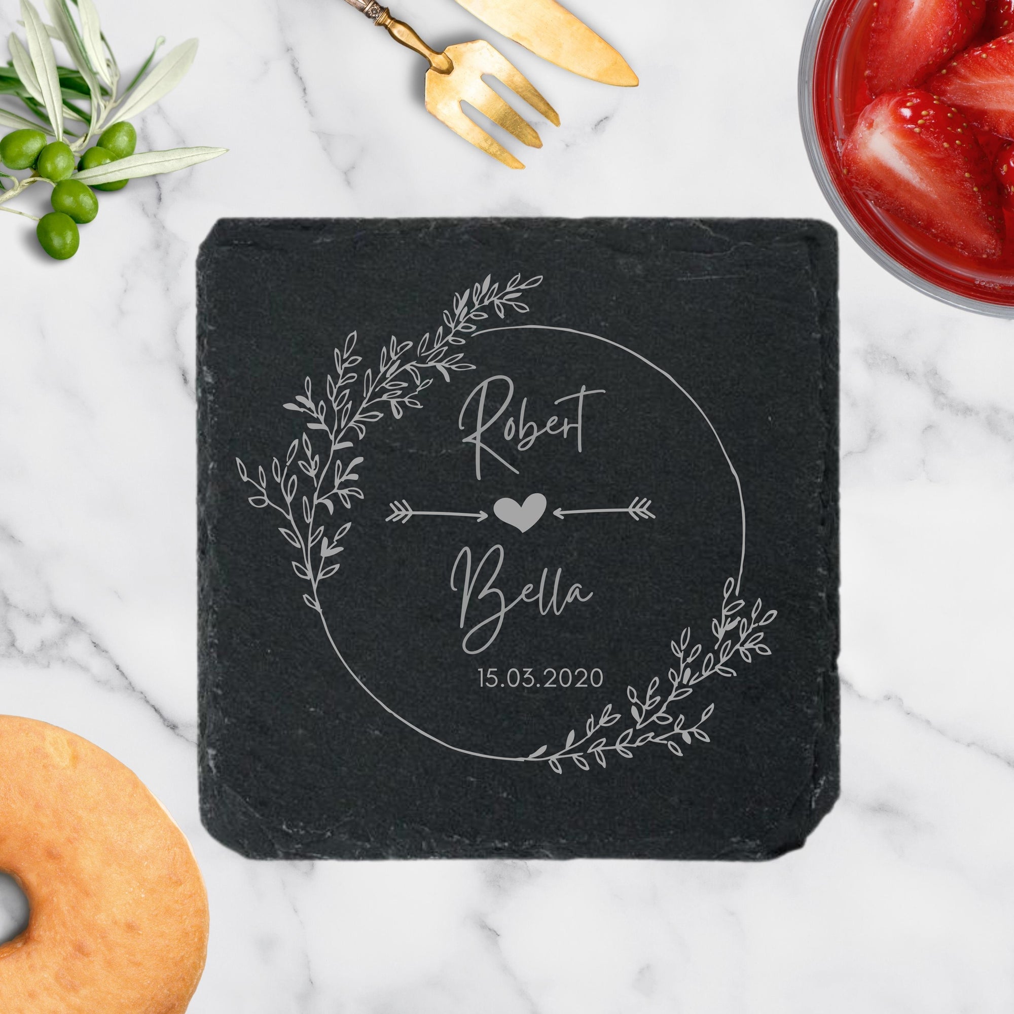 Engraved Slate Coasters, Custom Laser Personalised Drink Mat, Restaurant, Wedding/ Birthday/ Christmas Present, Corporate Housewarming Gift