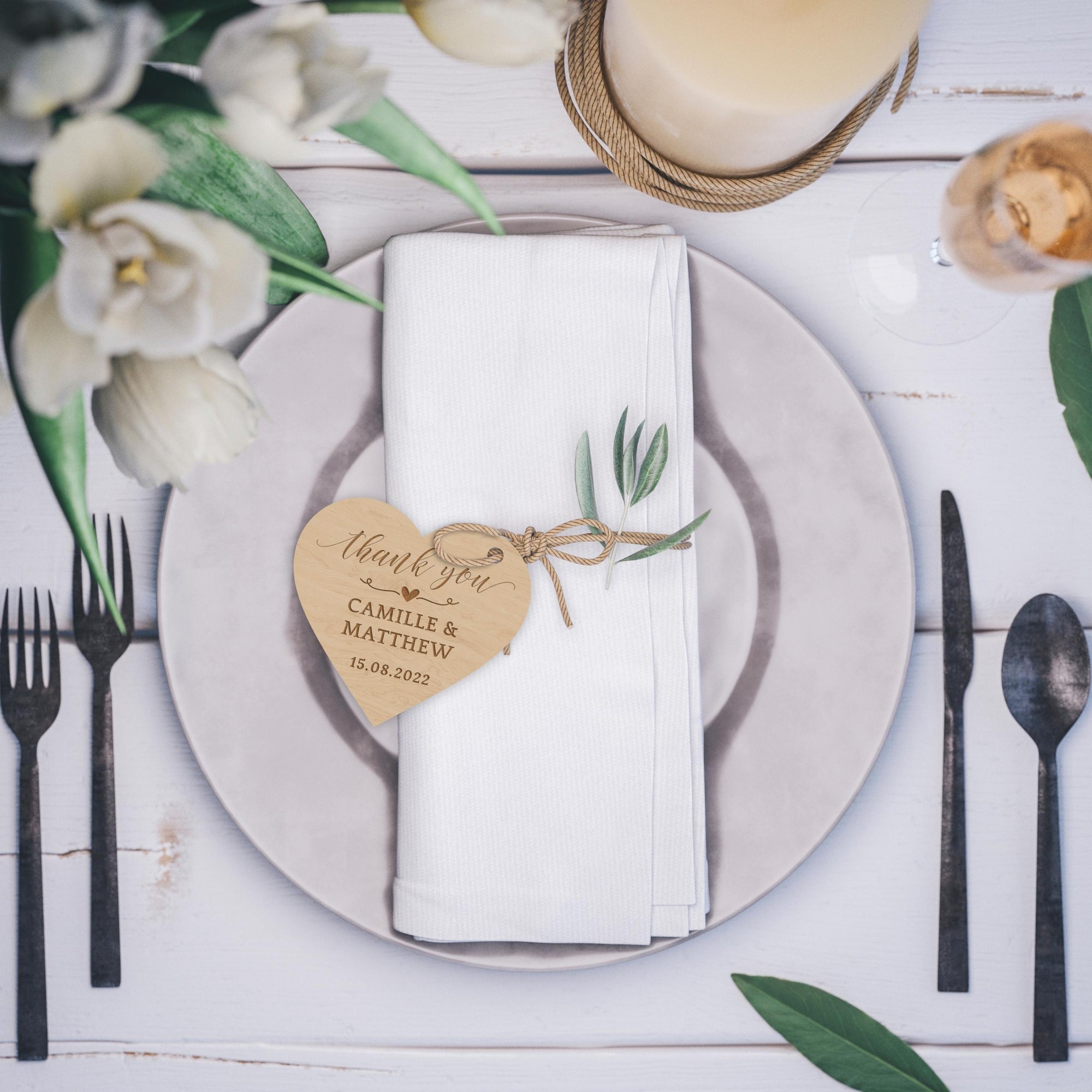 Custom Engraved Wooden/ Acrylic Heart Thank You Gift Tags, Wedding Favours, Personalised Tables Plaque - Engagement/ Bridal Shower/ Birthday