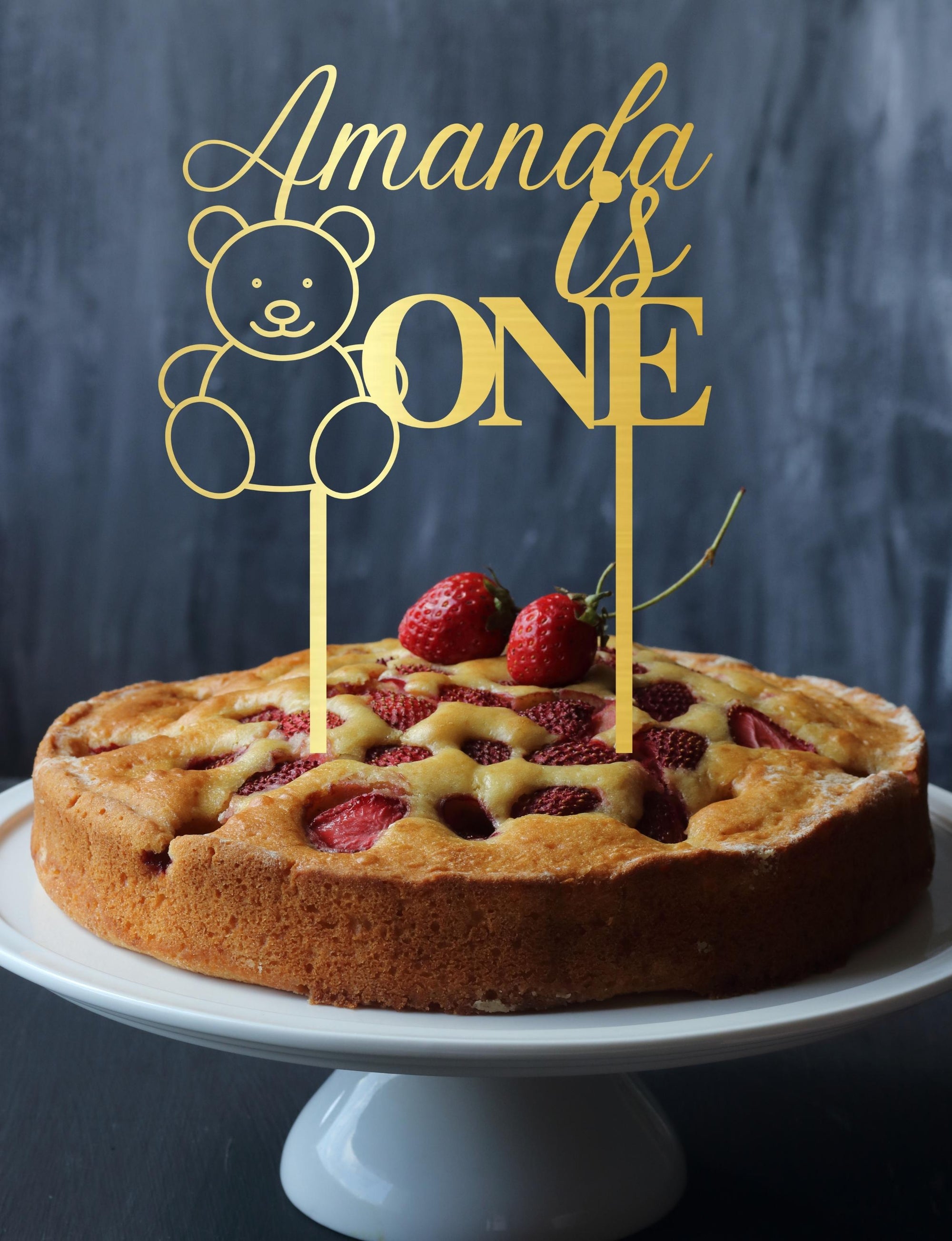 Personalised Bear & Baby Birthday MDF/ Mirror Acrylic Cake Topper, Cut Out Custom Joint Name & Age, Wedding/ Celebration/ Event Party Decor Supply Toppers