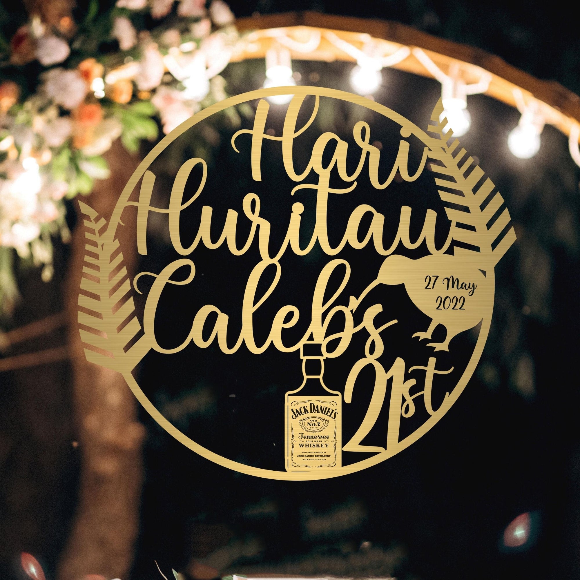 Happy Birthday Leaf & Whiskey Circle Custom Name Hoop Sign, Christening/ Baptism Shower/ Bespoke Signage, Personalised Custom Laser Cut Event Wooden Newborn Baby Name Signs, Photo Prop/ Party Decor Australia