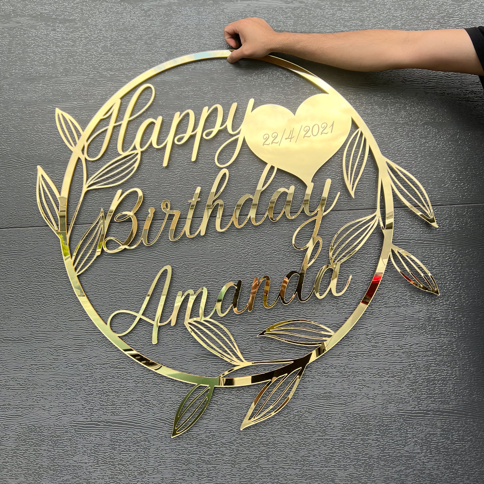 Custom Wedding Couple Name Mirror Acrylic Round Flower Wall Hoop Sign, Birthday Shower, Engagement Wedding Photodrop, Personalised Christian Baptism Event Signage
