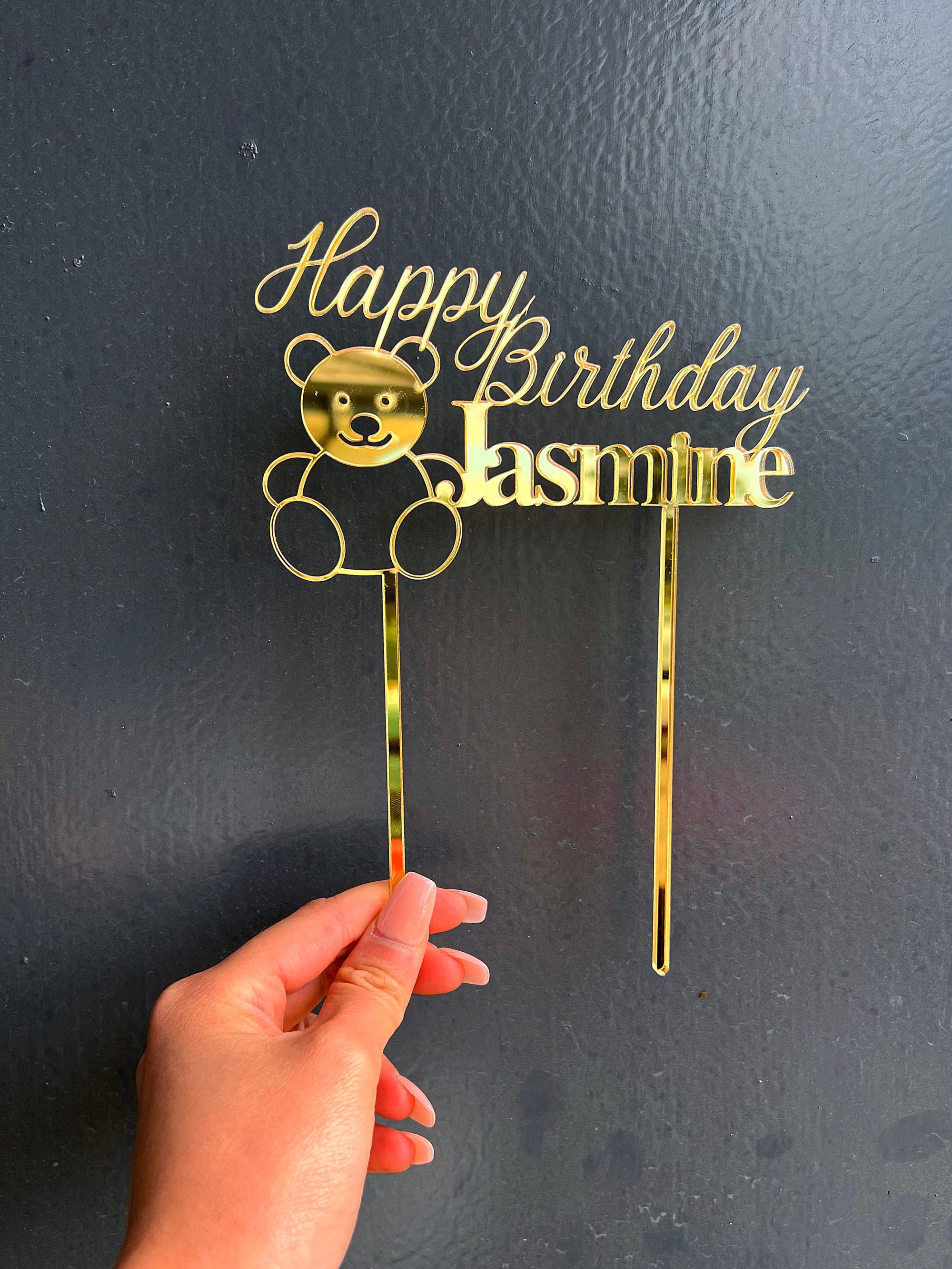 Personalised Bear & Baby Birthday MDF/ Mirror Acrylic Cake Topper, Cut Out Custom Joint Name & Age, Wedding/ Celebration/ Event Party Decor Supply Toppers