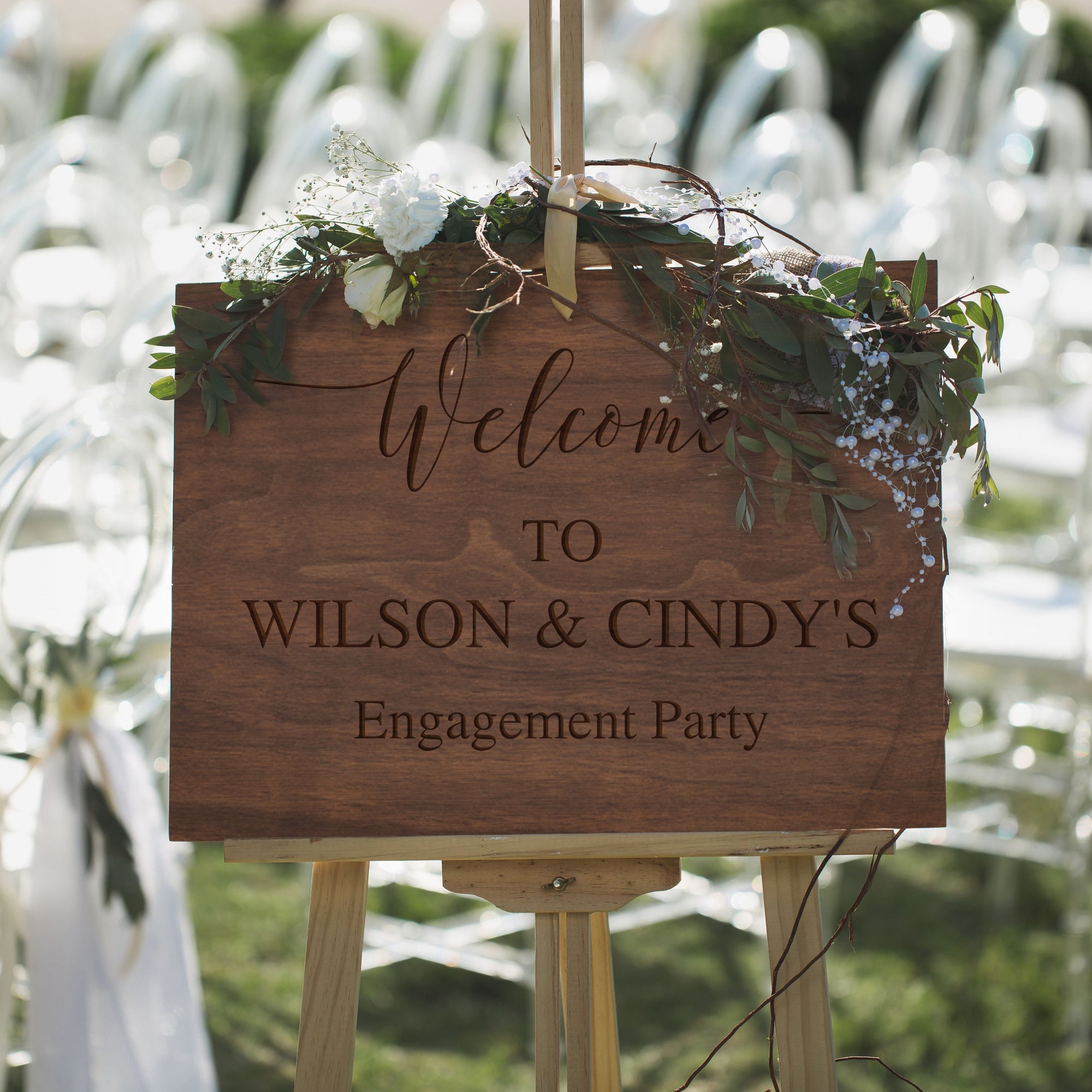 Custom Timber Wedding Welcome Sign, Personalised Rustic/ Vintage/  Boho, Country Hippie style Wooden Names, Ceremony/ Event/ Engagement/ Bridal Shower/ Birthday Signage on Easel