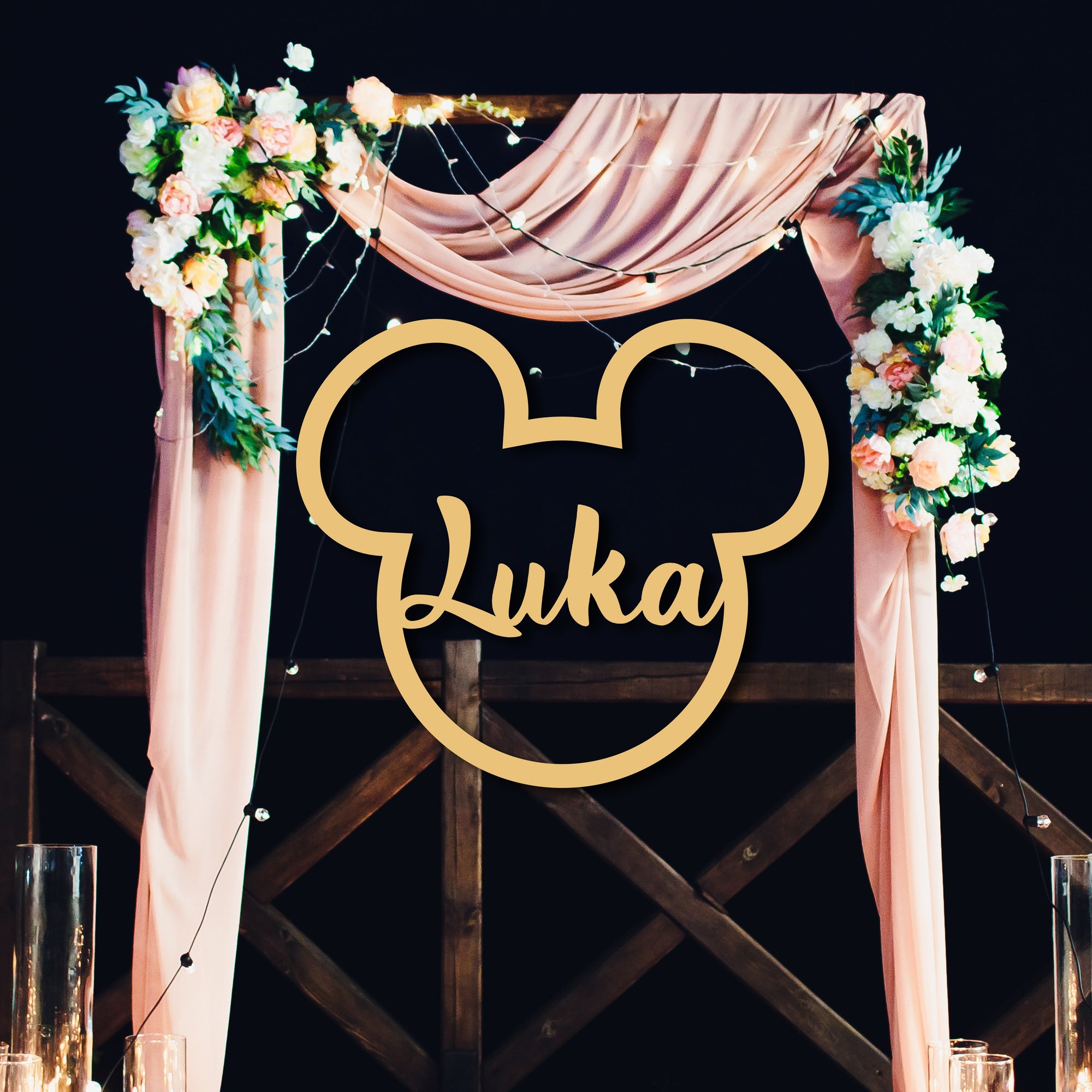 Mickey Name Sign Hoop, Birthday/ Christening/ Baptism Shower, Personalised Laser Cut Event Newborn Baby Mouse Signage, Party Room Wall Decor