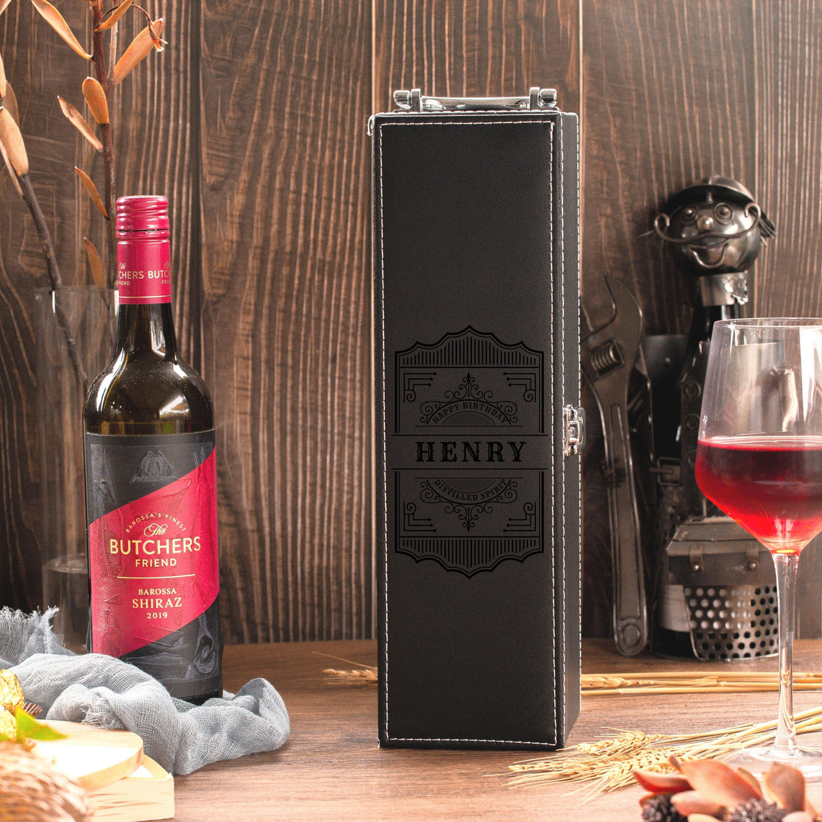 Custom UV printed leather wine box, a wedding and corporate gift
