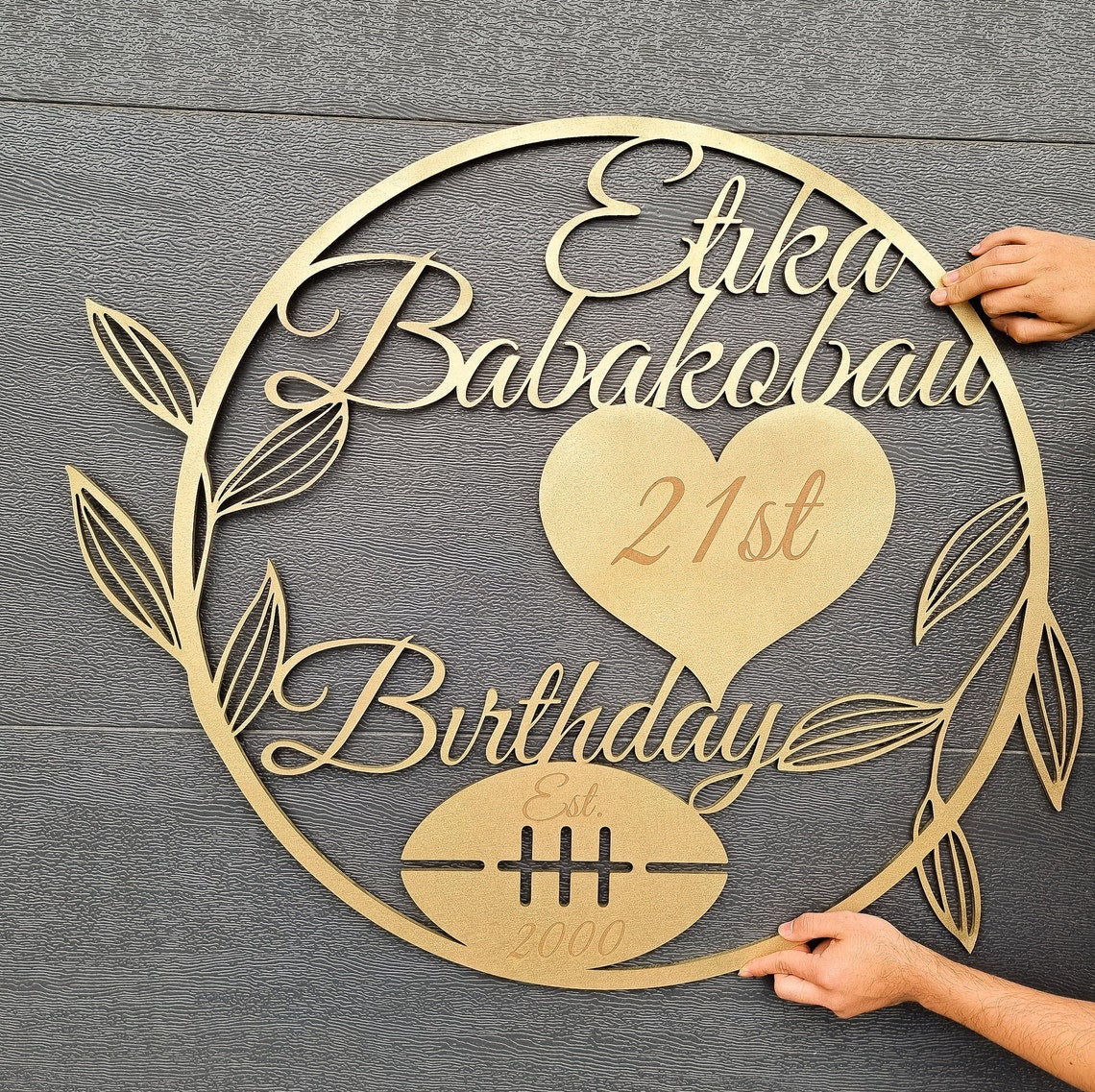 Birthday/ Christening/ Baptism Shower/ Leaf & Symbol Bespoke Sign Hoop, Personalised Custom Laser Cut Event Wooden Newborn Baby Name Round Leaf Signs, Photo Prop/ Party Decor Australia