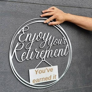 Custom Retirement Hoop Sign, Personalised Creative Gift/ Wooden Wall/ Hanging Hoop, Wedding/ Birthday/ Engagement Decor