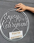 Custom Retirement Hoop Sign, Personalised Creative Gift/ Wooden Wall/ Hanging Hoop, Wedding/ Birthday/ Engagement Decor