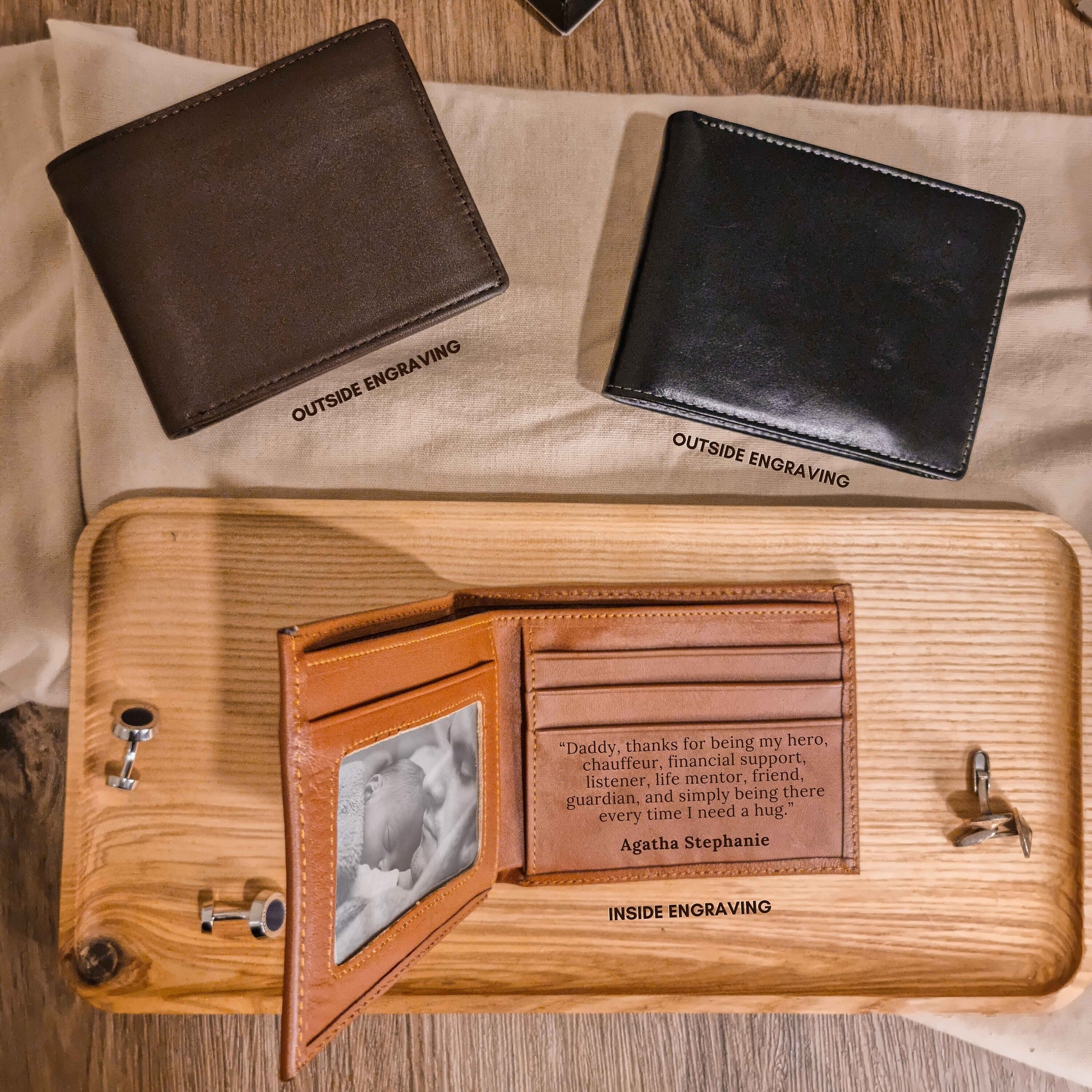 Personalised Genuine Real Leather Cowhide Bifold Wallet, Monogram Custom Engraved Gift for Him/Father/Groomsmen/Dad/ Husband Anniversary