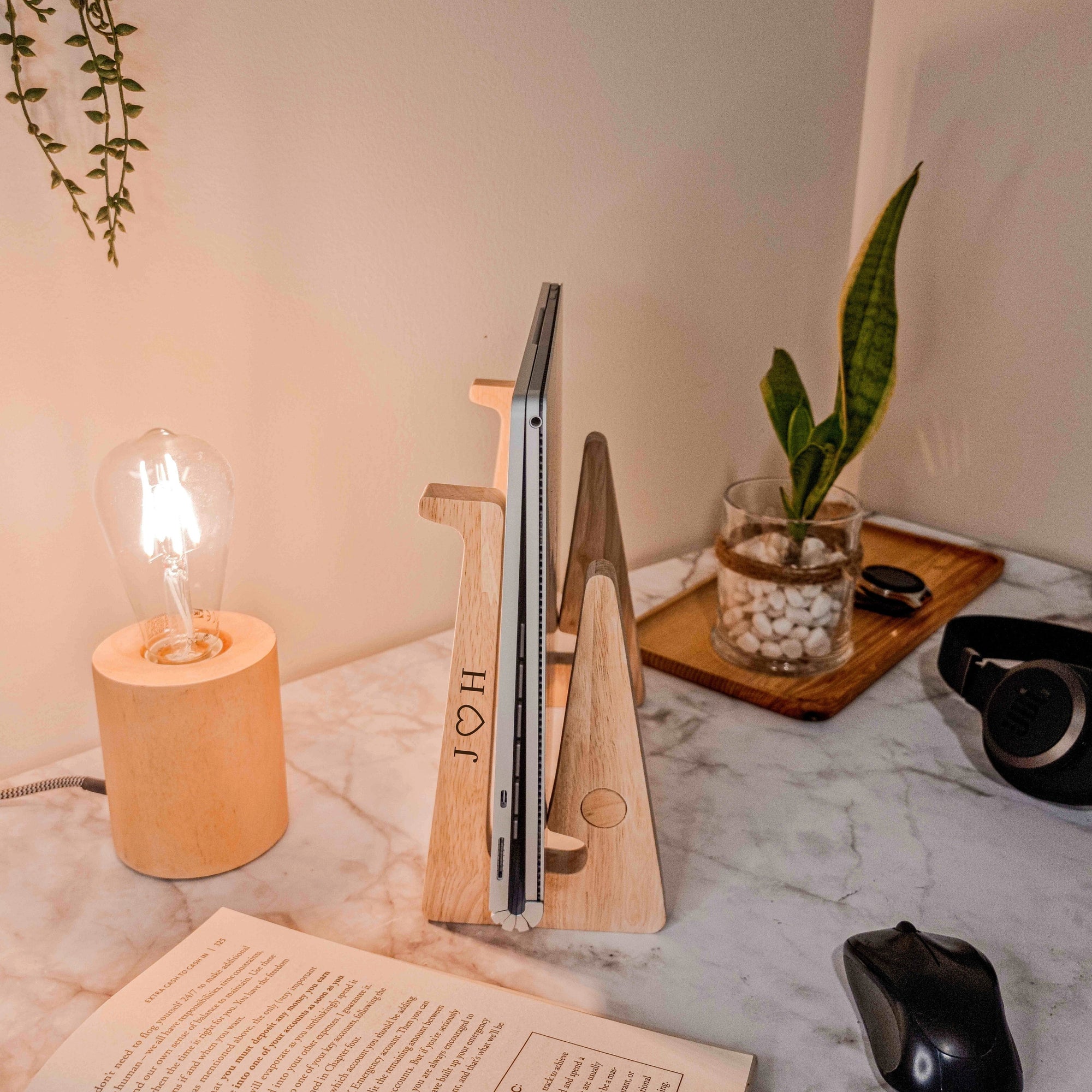 Personalised Portable Wooden Laptop Riser/ Notebook, Macbook Wood Stand Holder / Custom Engraved Office Organizer/ Work From Home - 13 Inch