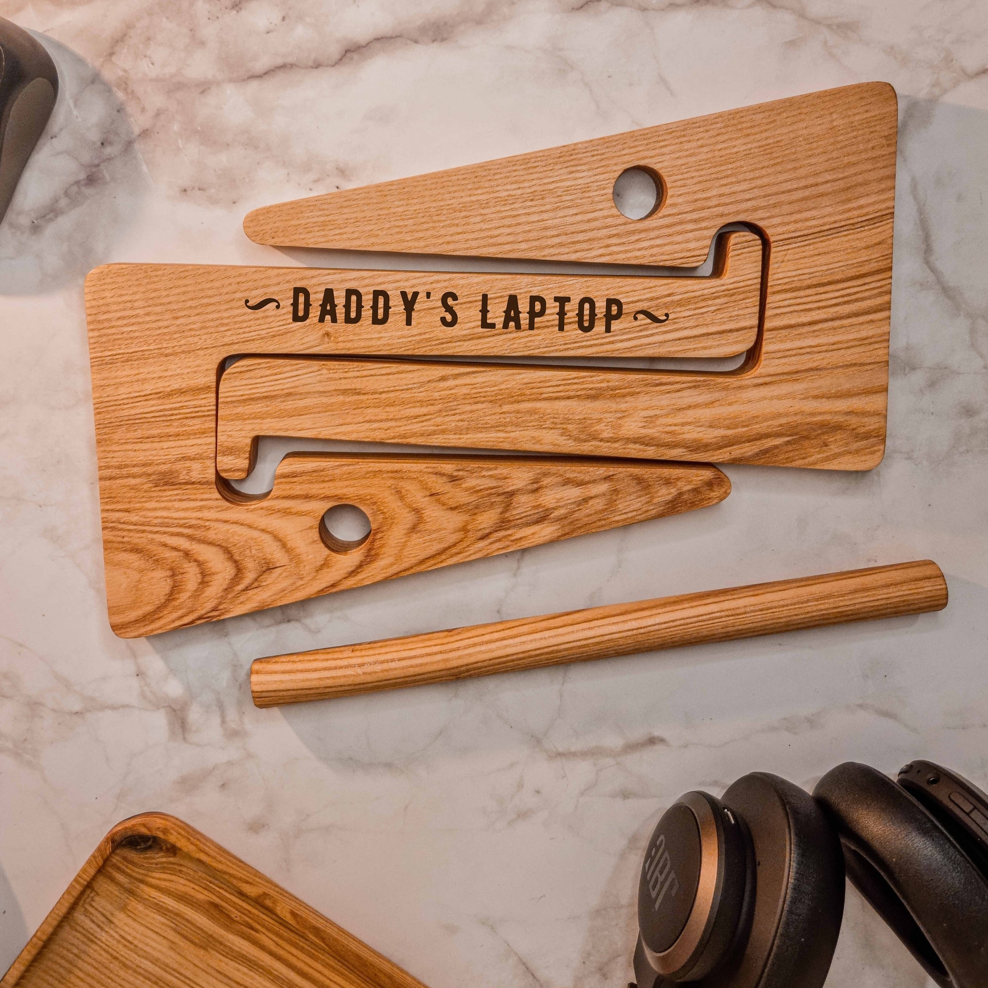 Personalised Portable Wooden Laptop Riser/ Notebook, Macbook Wood Stand Holder / Custom Engraved Office Organizer/ Work From Home - 12-15.6