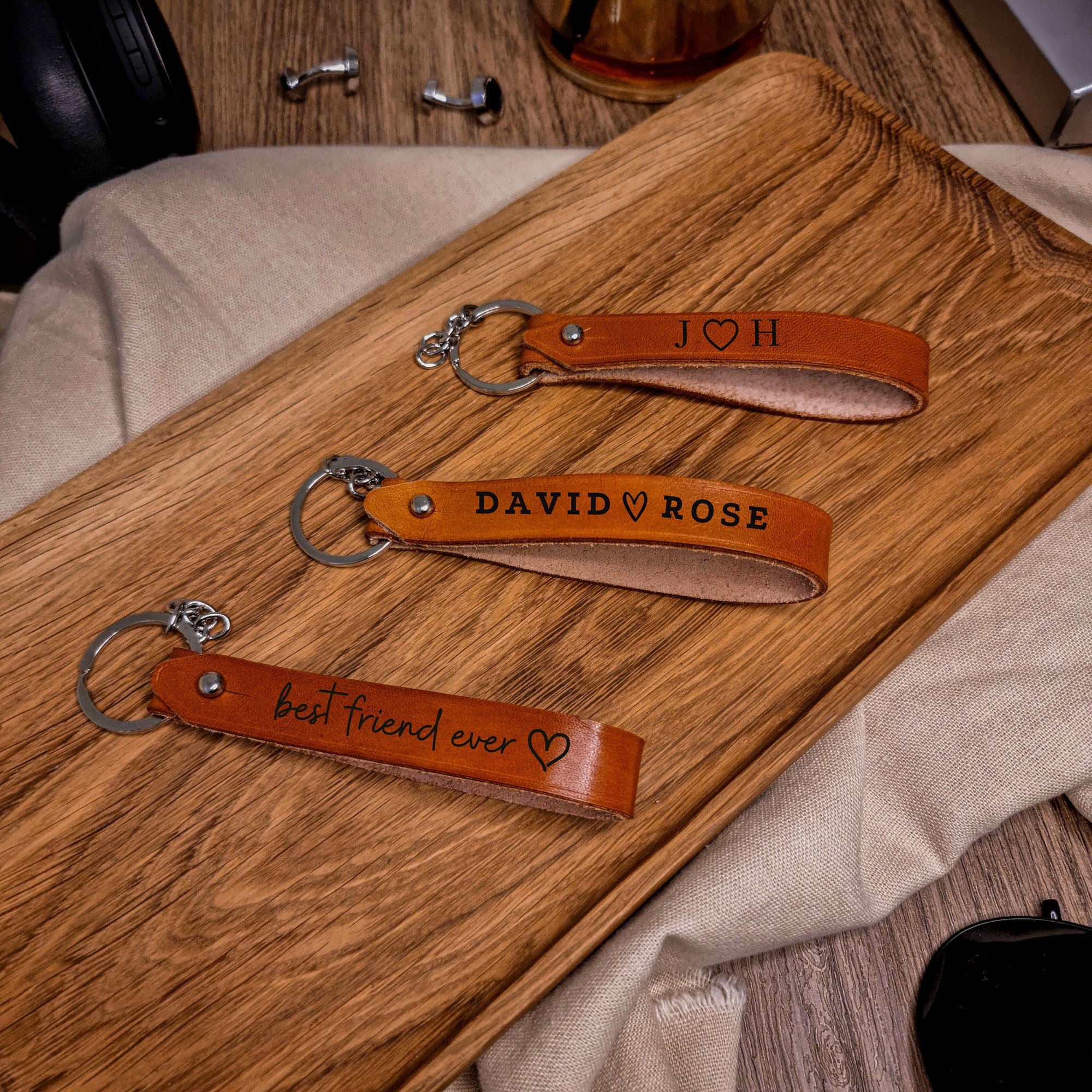 Personalised Cowhide Real Leather Keychain/ Keyring, Monogram Custom Laser Engraved/ Gift for Him/Boyfriend/ Father Day/ Birthday Christmas