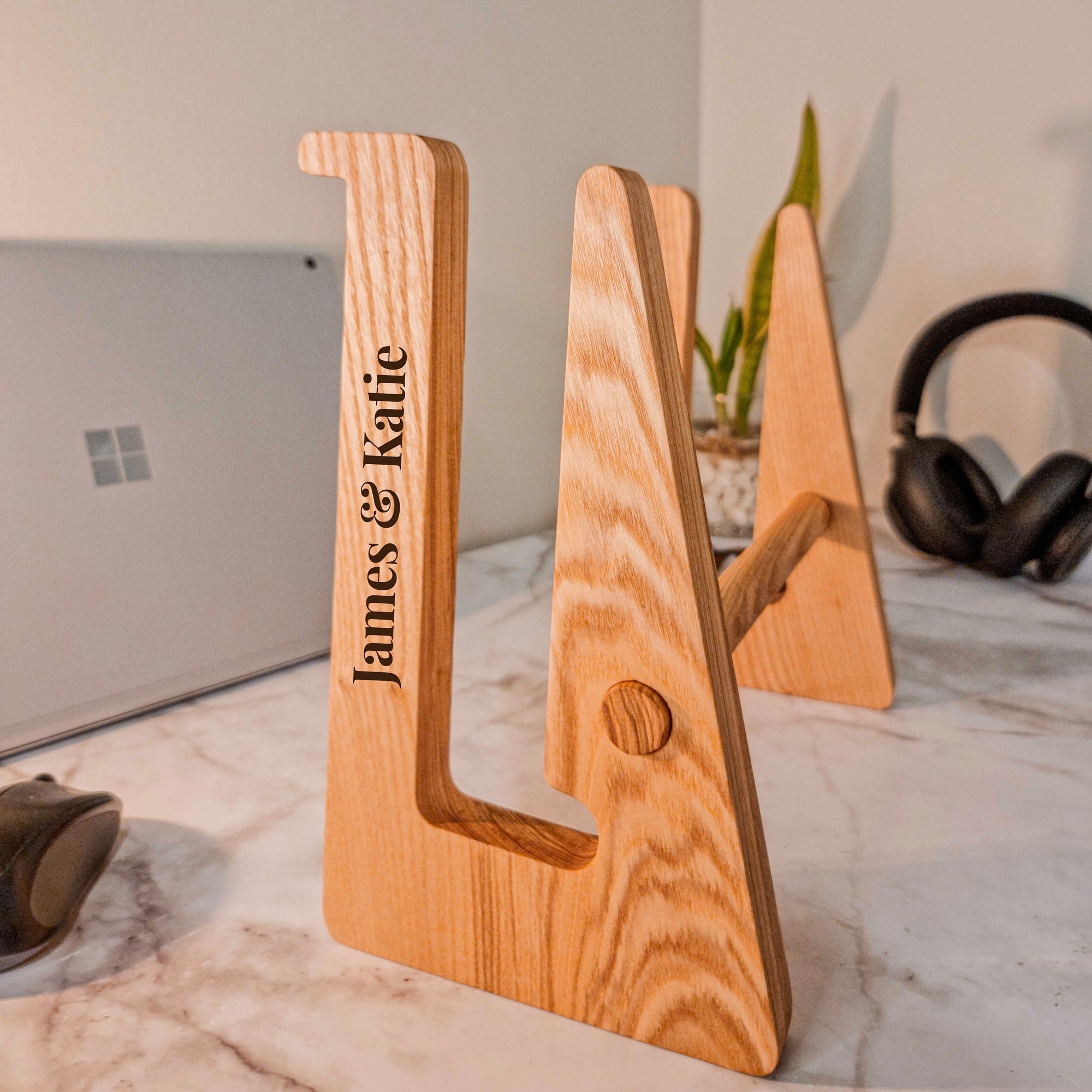 Personalised Portable Wooden Laptop Riser/ Notebook, Macbook Wood Stand Holder / Custom Engraved Office Organizer/ Work From Home - 12-15.6