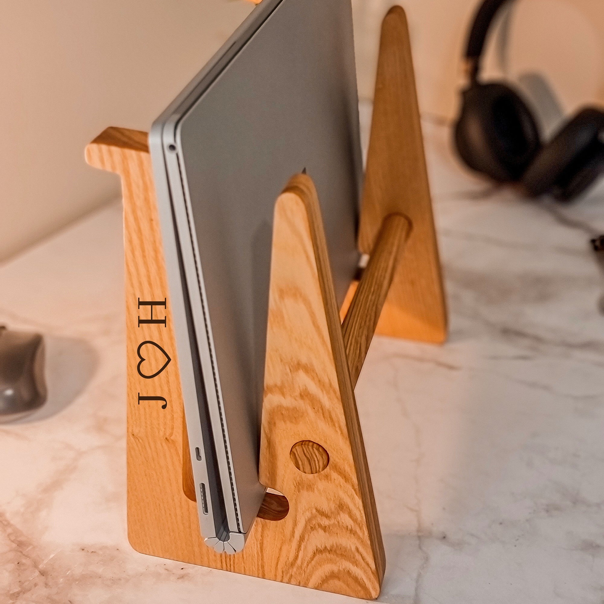 Personalised Portable Wooden Laptop Riser/ Notebook, Macbook Wood Stand Holder / Custom Engraved Office Organizer/ Work From Home - 12-15.6